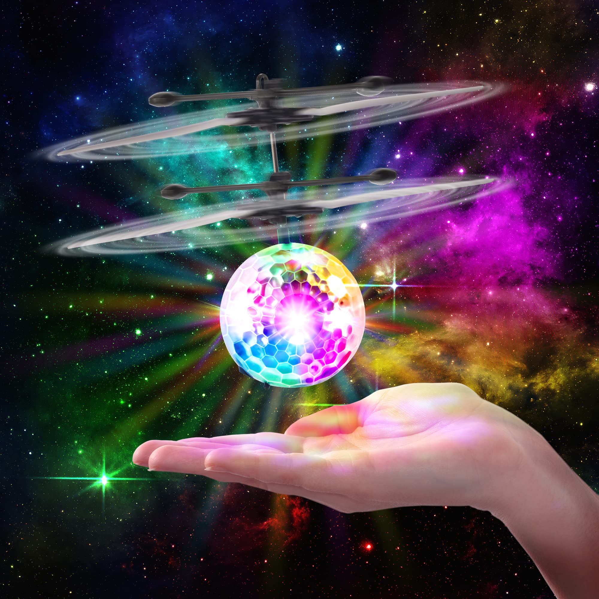 Force1 Orbiter Flying Orb Ball Toy Hand Operated Spinner Drones for Kids - Mini UFO Drone Toys with Remote, Rechargeable LED Indoor Floating Hover Hand Controlled Orb Toys