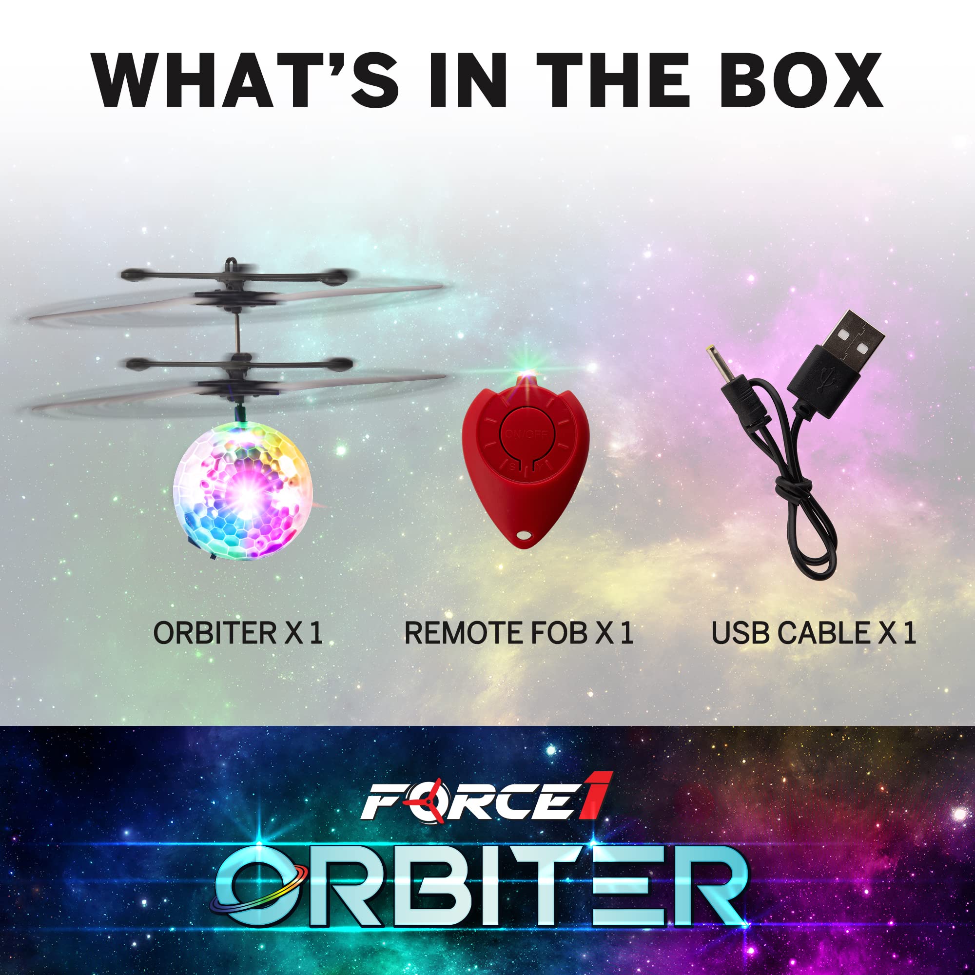 Force1 Orbiter Flying Orb Ball Toy Hand Operated Spinner Drones for Kids - Mini UFO Drone Toys with Remote, Rechargeable LED Indoor Floating Hover Hand Controlled Orb Toys