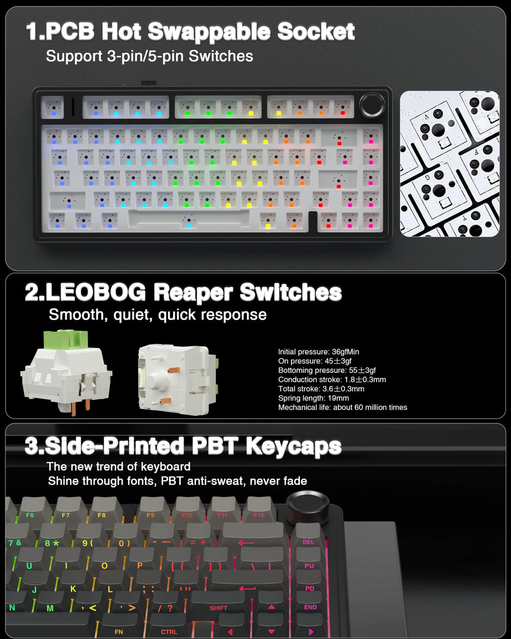 Teclado Mecánico Inalámbrico F75 Pro 75% Hot Swappable RGB