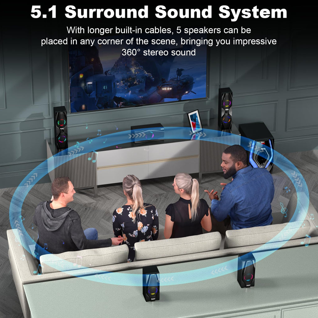 Sistema de Cine en Casa 5.1/2.1 Canales 1200W Subwoofer