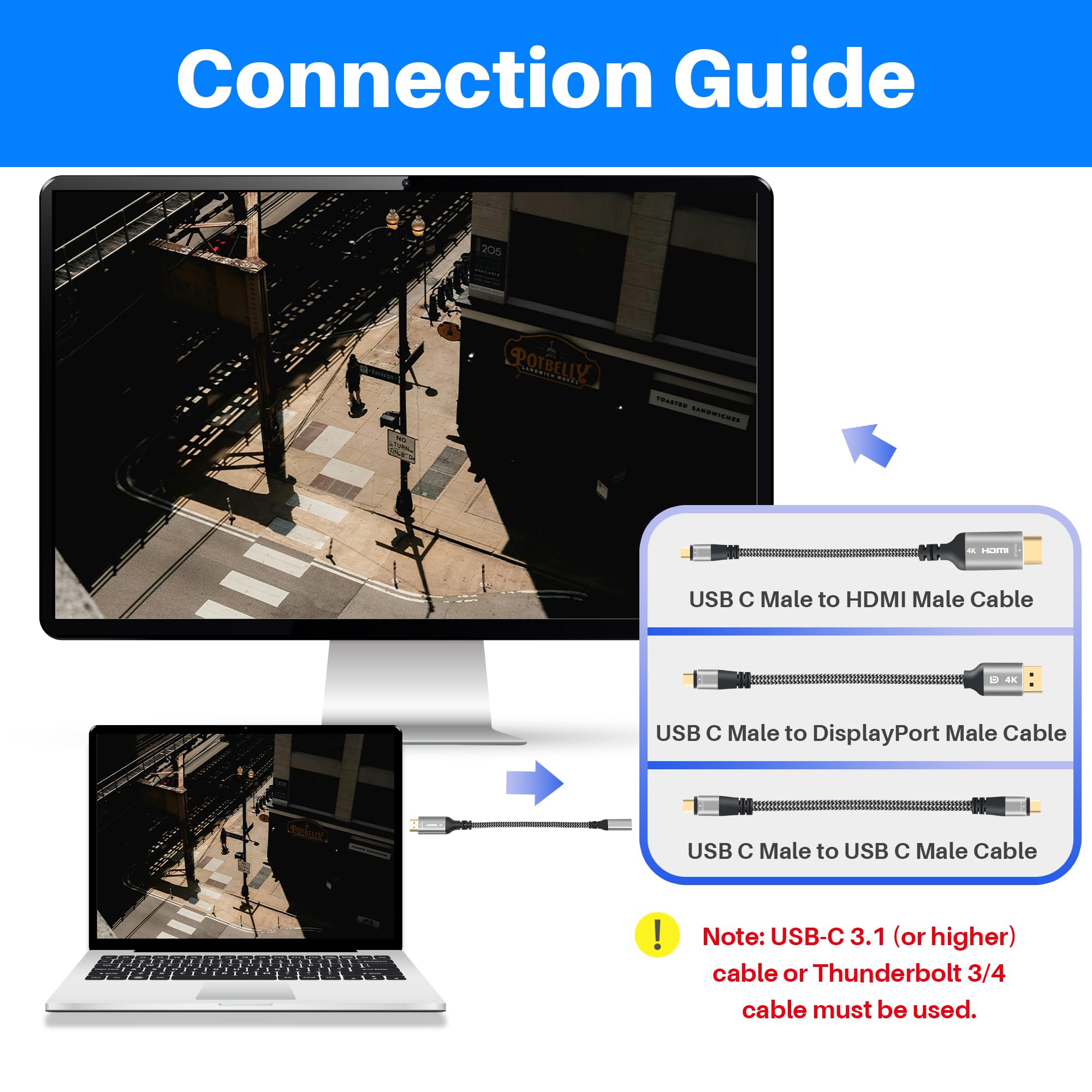 Convertidor HDMI a USB-C 4K@60Hz PD100W Cable de 4