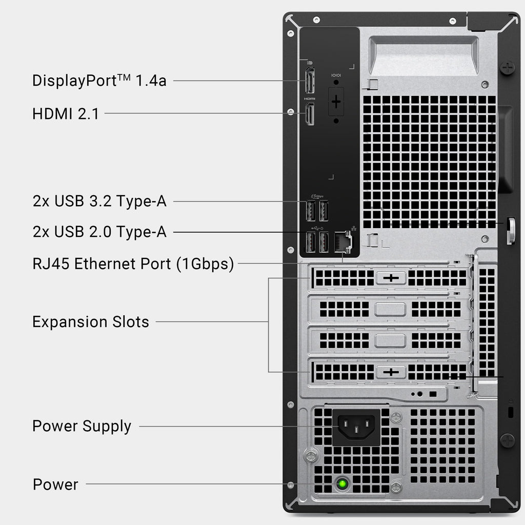 Dell Tower Desktop ECT1250 - Intel Core Ultra 7-265 Processor, UHD Graphics, 32GB Memory, 1TB M.2 SSD, 3.0 SD Card Reader, Wired Keyboard and Mouse, Windows 11 Home, Basic Onsite Service