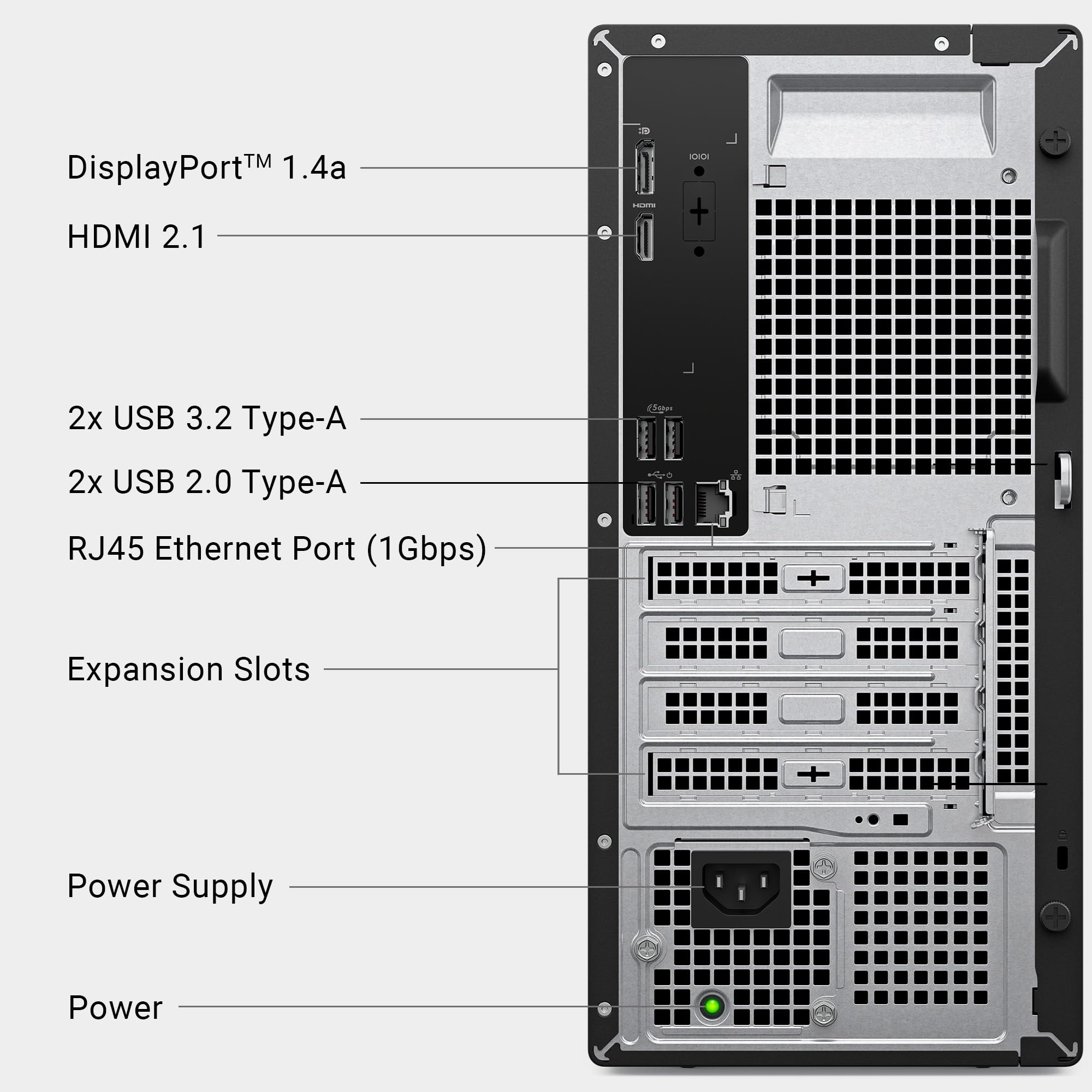 Dell Tower Desktop ECT1250 - Intel Core Ultra 7-265 Processor, UHD Graphics, 32GB Memory, 1TB M.2 SSD, 3.0 SD Card Reader, Wired Keyboard and Mouse, Windows 11 Home, Basic Onsite Service