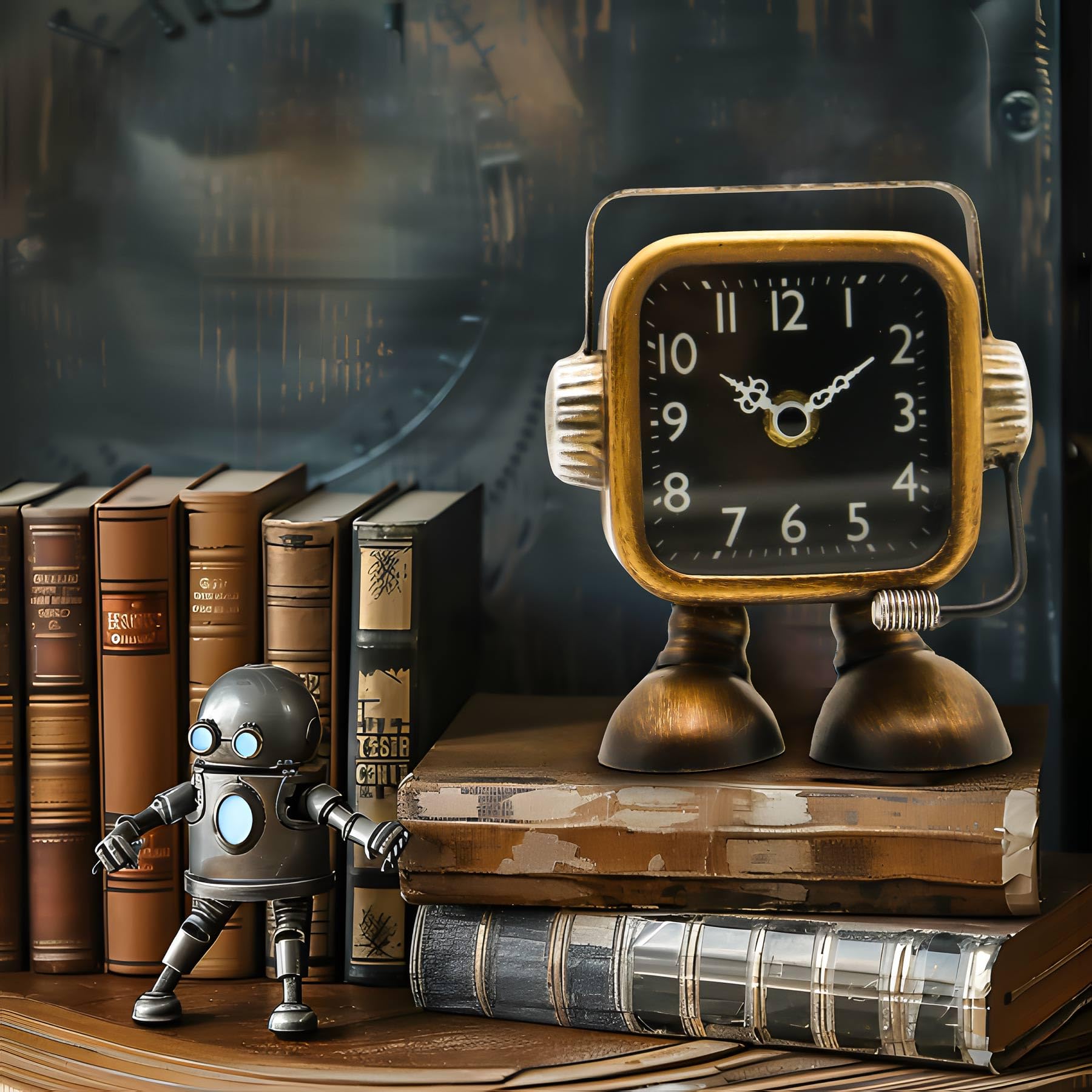 Retro Steampunk Roboter Tischuhr Industrieller Schreibtisch Regal Dekorativ