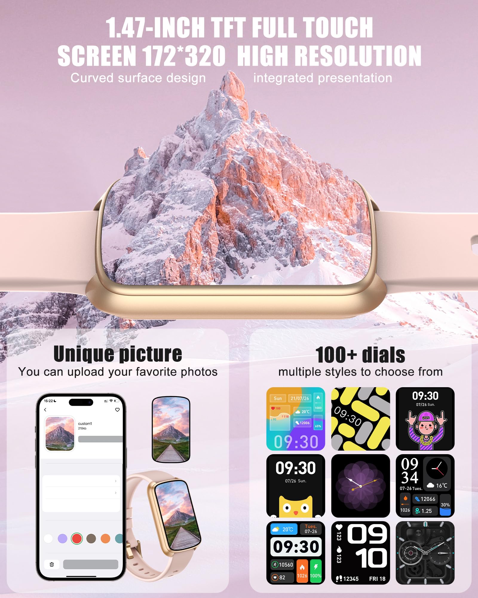 Fitness Tracker, Smart Watch for Women Men with 24/7 Heart Rate/Blood Pressure/Blood Oxygen Monitor,Sleep Tracker,Step & Calorie Counter, IP68 Waterproof Fitness Watches Compatible with Android&iPhone