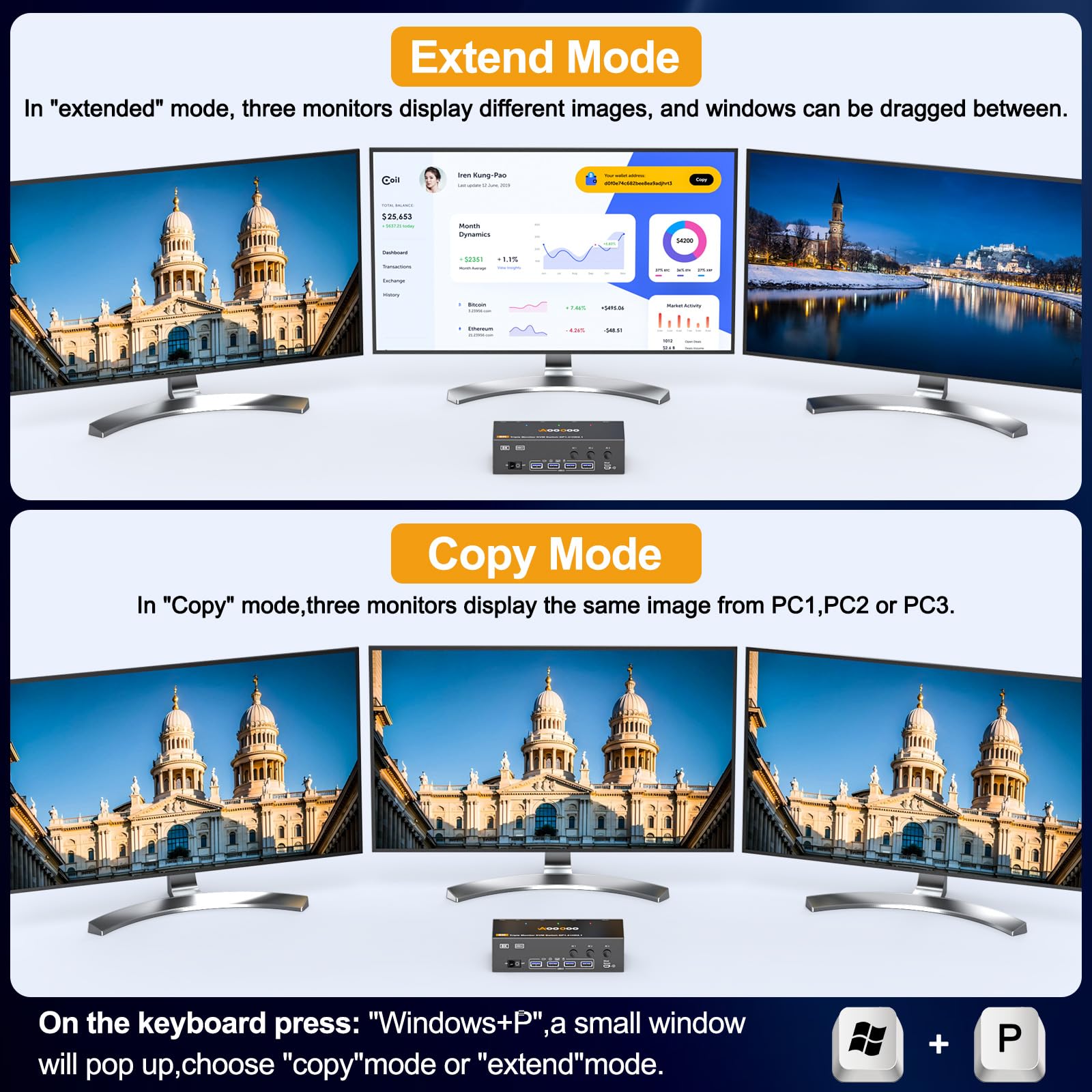 Conmutador KVM para tres monitores 8K60Hz AO-303DH-US-4