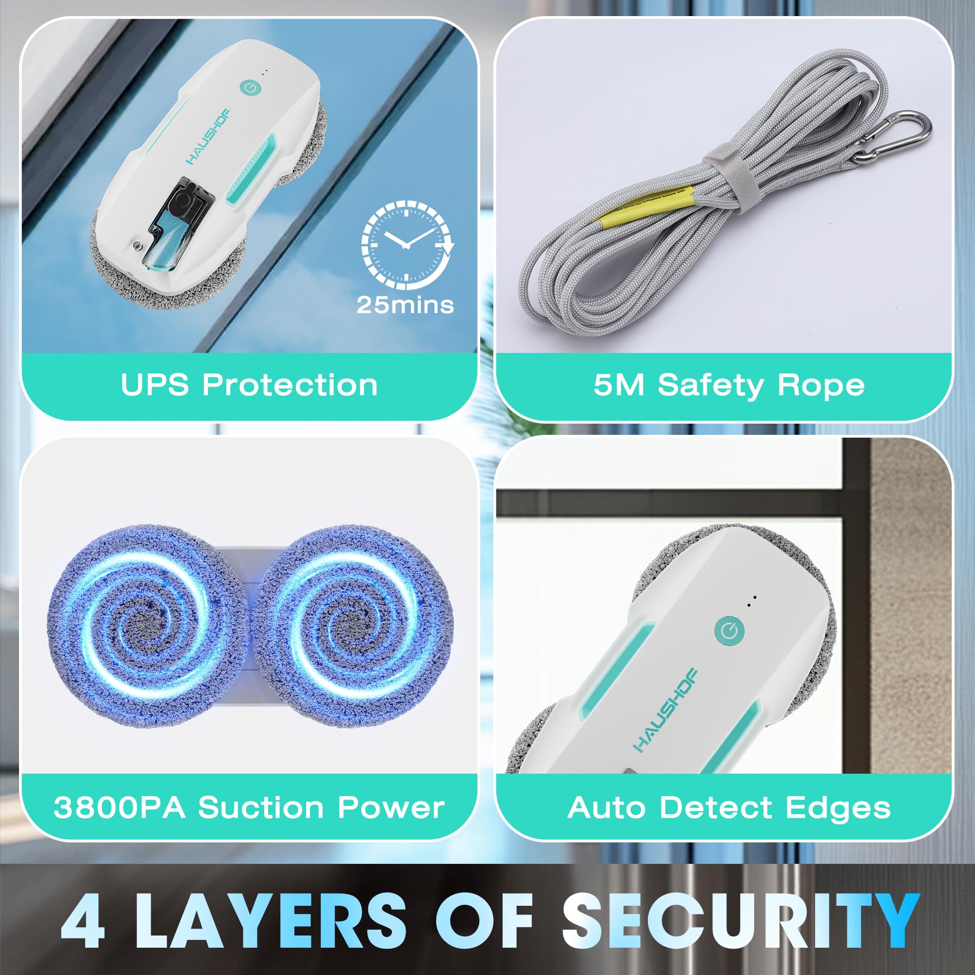 HAUSHOF Robot Window Cleaner with 3800Pa Suction and Auto Water System