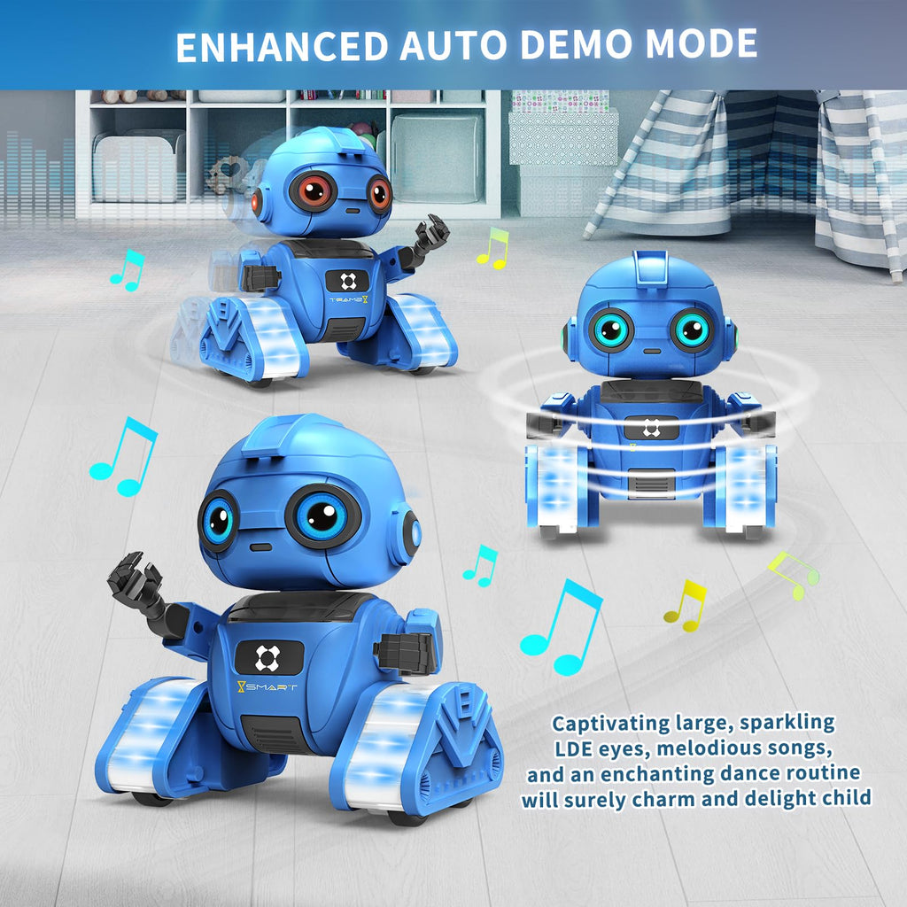 Dzxlin Robot Toys for Boys and Girls, Rechargeable Remote Control Robot with Auto-Demonstration, Light Projection, Dance Moves, Music, and Gesture Sensing –Toy Robot Gifts for 6+ Year Old Boys (Blue)