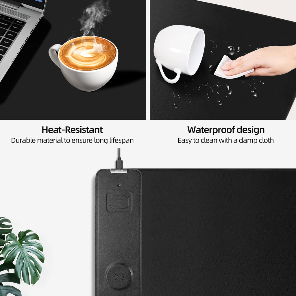 Коврик для мыши с беспроводной зарядкой, игровой коврик для мыши с ультрагладкой поверхностью, большой коврик для стола XXL, нескользящий коврик для мыши, водонепроницаемый коврик для компьютерной клавиатуры для игр, стола, офиса, ПК, 800x400x4 мм, черный