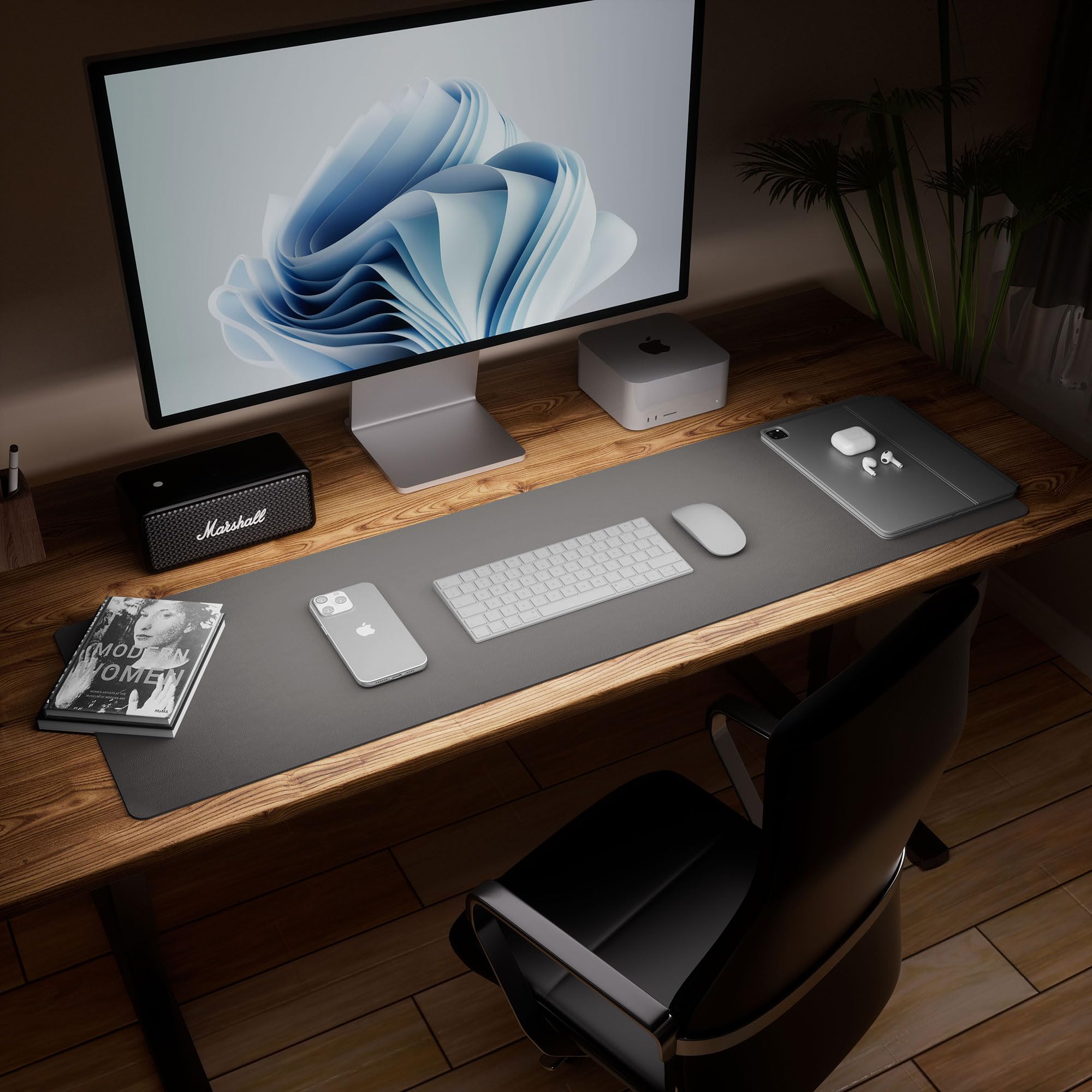 Защитный коврик Aothia из кожи для стола – большой коврик для мыши, настольный коврик для офиса, нескользящая подкладка из полиуретановой кожи, подставка для ноутбука, водонепроницаемый коврик для письма для офиса и дома (серый, 38" x 13.7")