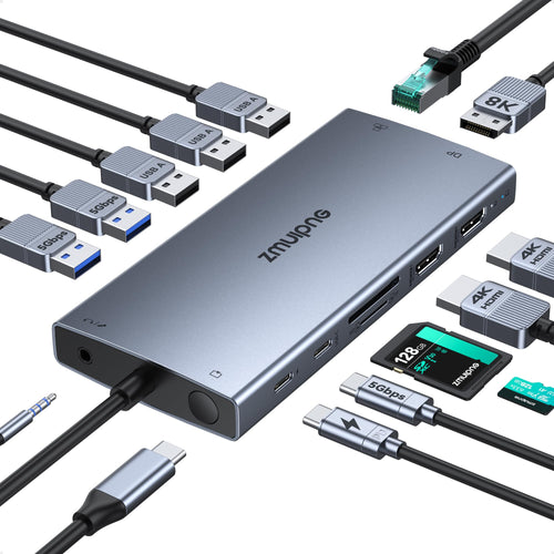 15-in-1 USB-C Docking Station 2 HDMI 4K@60Hz DP 8K@30Hz