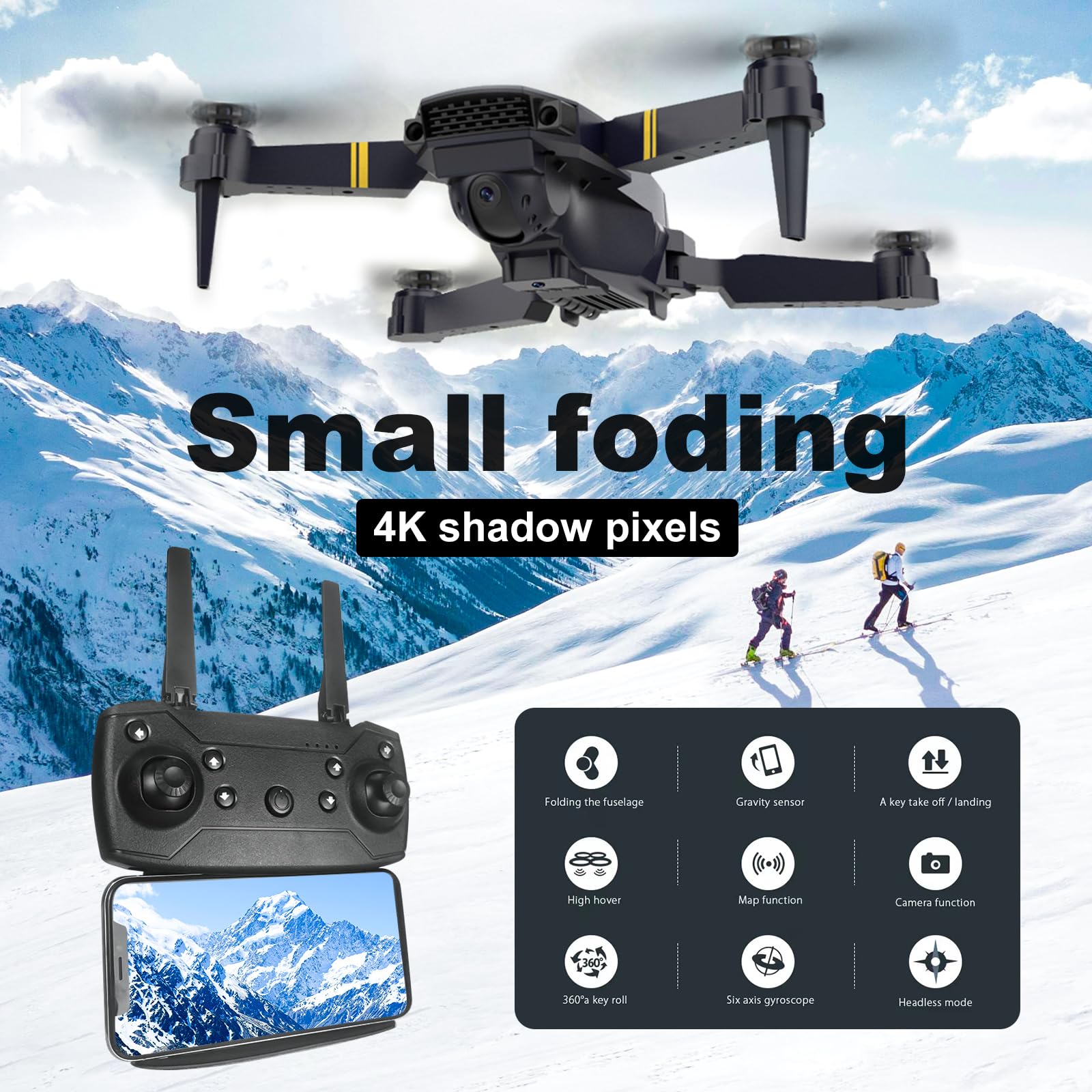 Drone With 1080P Camera for Adults Beginners,Foldable RC Quadcopter, Toys Drone,FPV Video, One Key Start, Headless Mode, Waypoints fly, 360° Flips