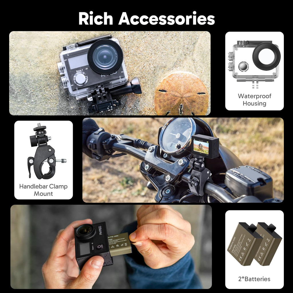 4K 30fps Action Camera 20MP Photo EIS WiFi Waterproof