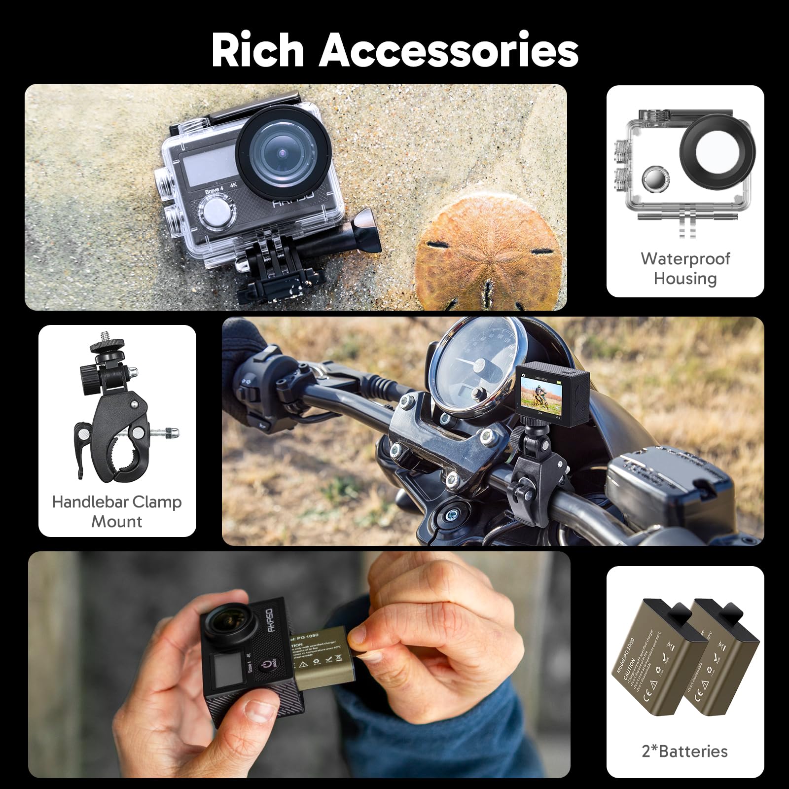 4K 30fps Action Camera 20MP Photo EIS WiFi Waterproof