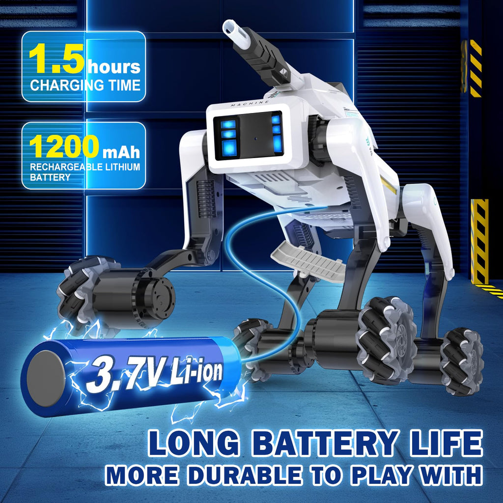 3 in 1 Robot Dog with Wheels Kit, 30+ Bionic Actions, Voice & Remote Control, Programmable Moves, Rechargeable Battery, All-Terrain Stunt Pet Toy for Kids(Removable Claw & Cannon)