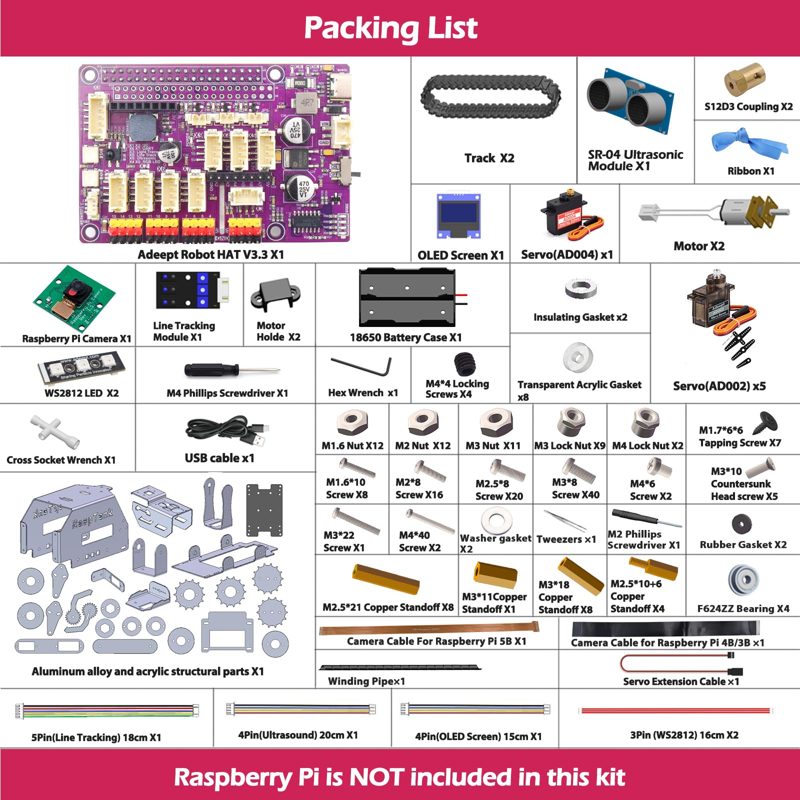 Metall Smart Car Kit mit Roboterarm für Raspberry