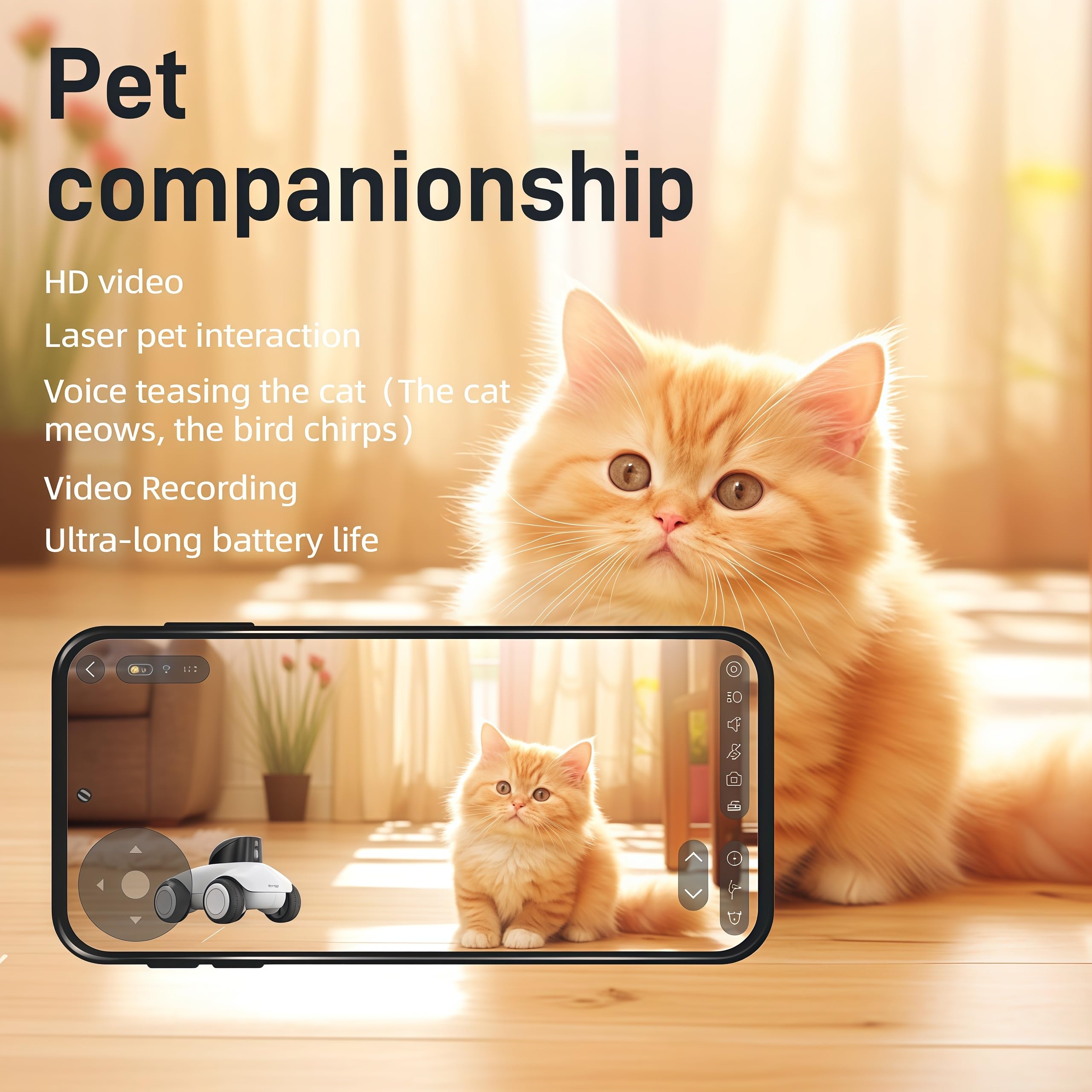 Rtwxi Family Smart Companion Robot, 2K HD Pet Camera Robot, Security Camera for Home, Battery-Powered with Phone App, 1-Click Interaction, 2-Way Voice, Night Vision, Motion Detection, Video Recording