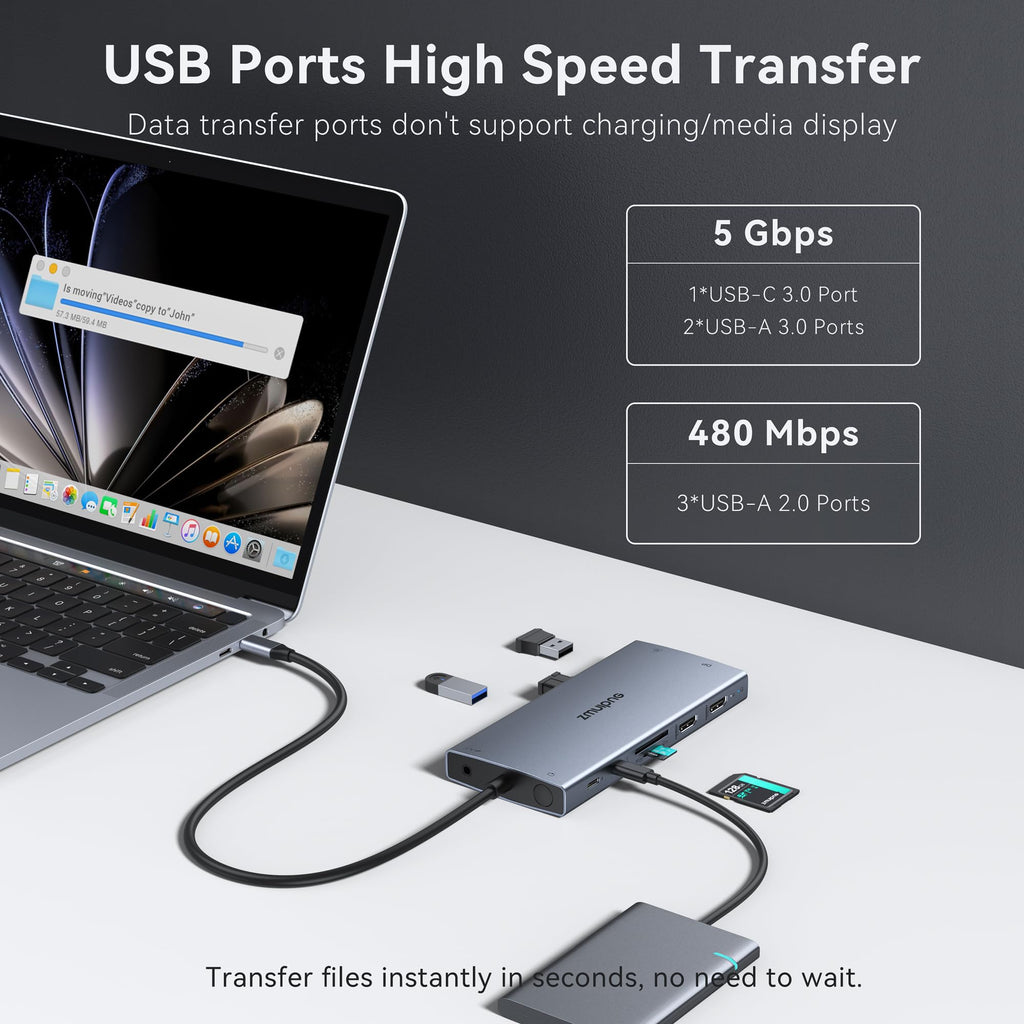 Estación de acoplamiento USB-C 15 en 1 2 HDMI