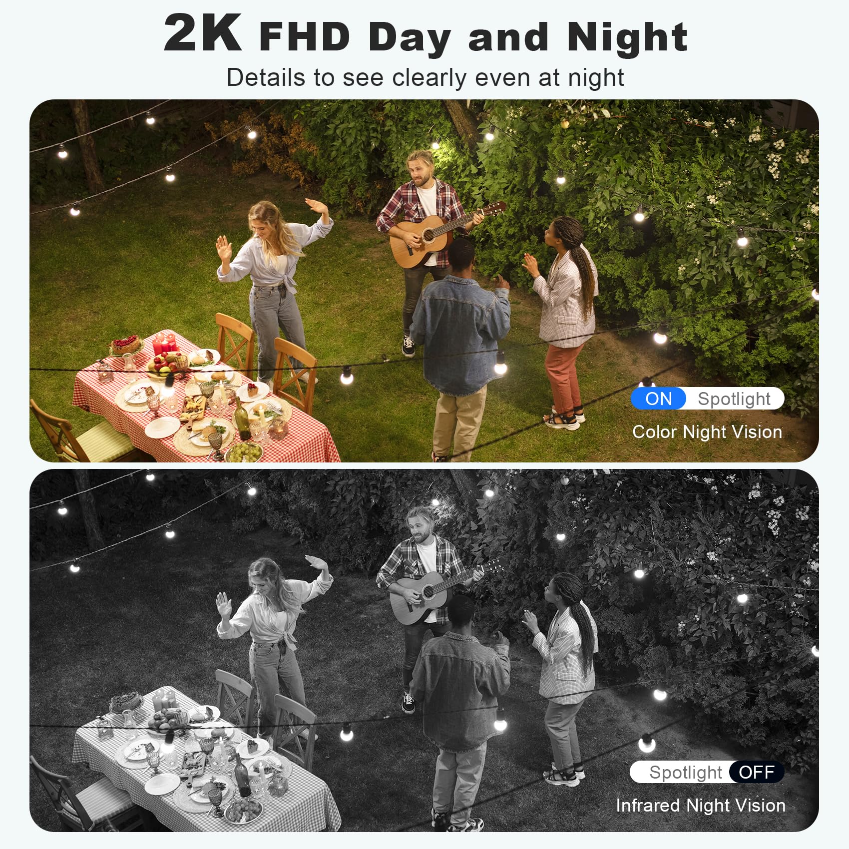 2K Солнечная беспроводная уличная камера безопасности с панорамированием и