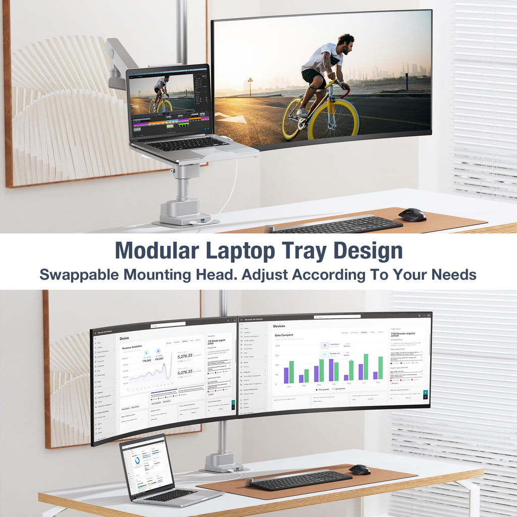 Dual Monitor Arm Pole Top Mount with USB-C