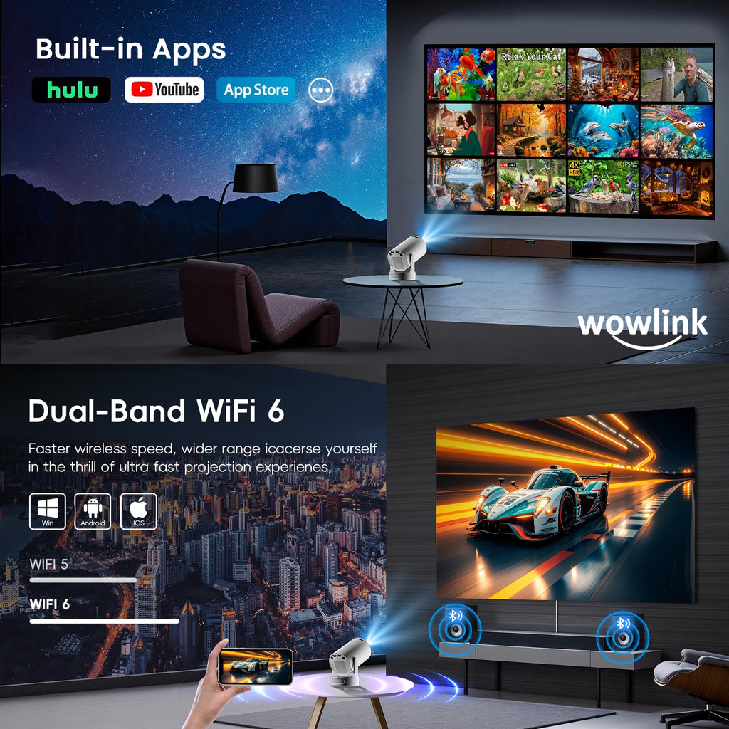 Proyector Mini Portátil 4K HDR con WiFi 6 Bluetooth
