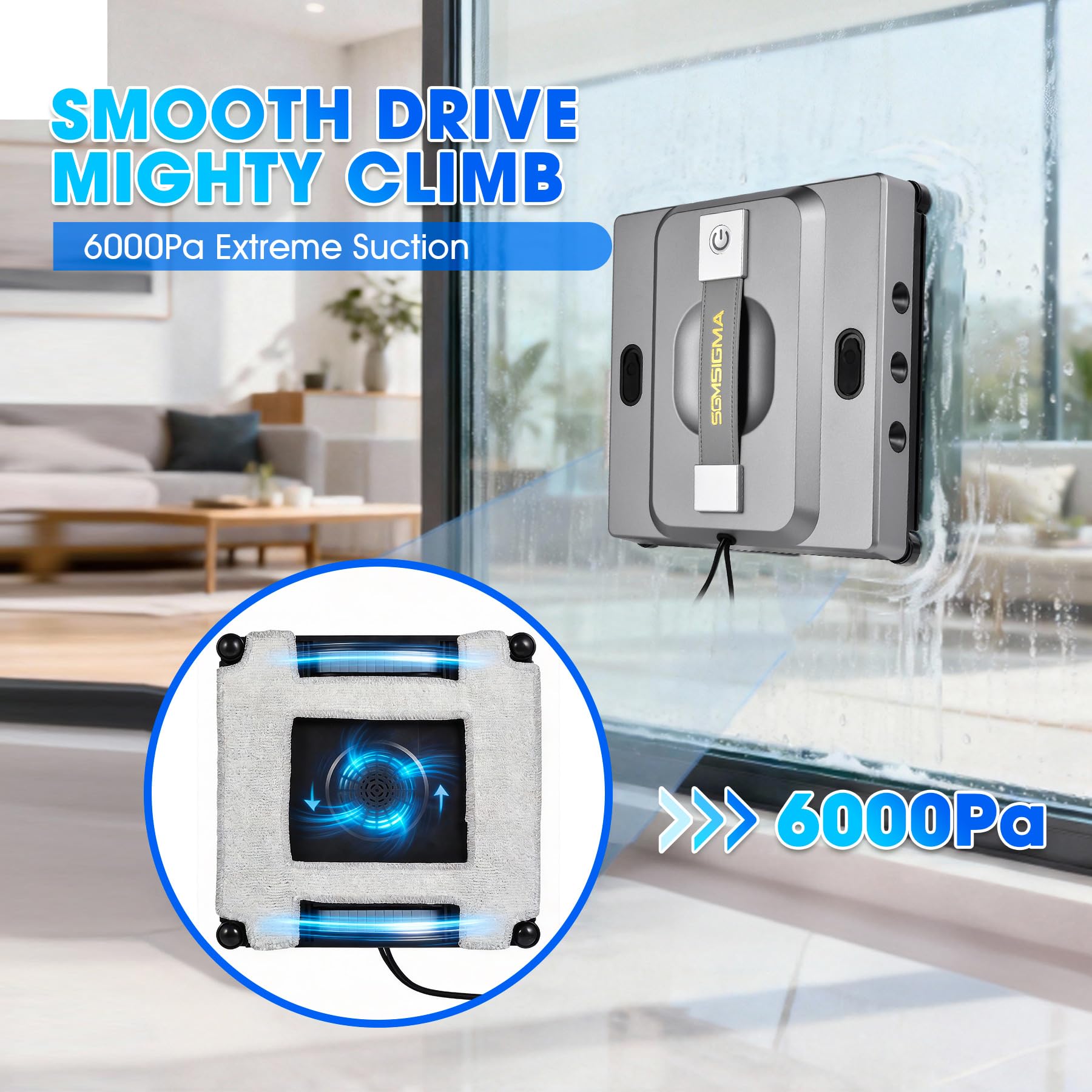 SGMSIGMA M85 Window Cleaning Robot with 6000Pa Suction and Safety Tether