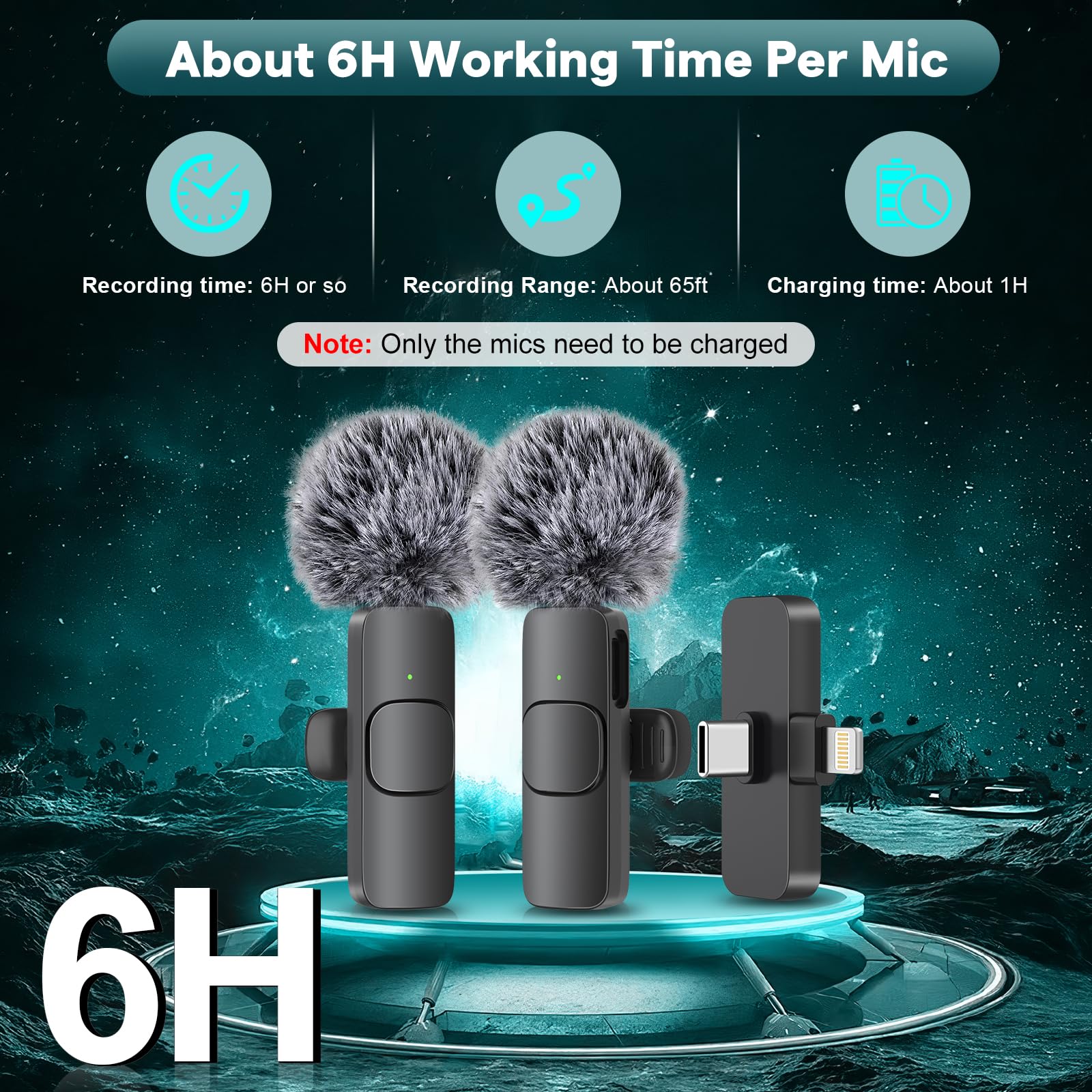 MAYBESTA Wireless Mini Microphone for iPhone, Android Phone - 2 Pack Lavalier Lapel Mic for Audio Video Recording - Clip on Content Creator Microphones for YouTube Tiktok Podcast Vlogging