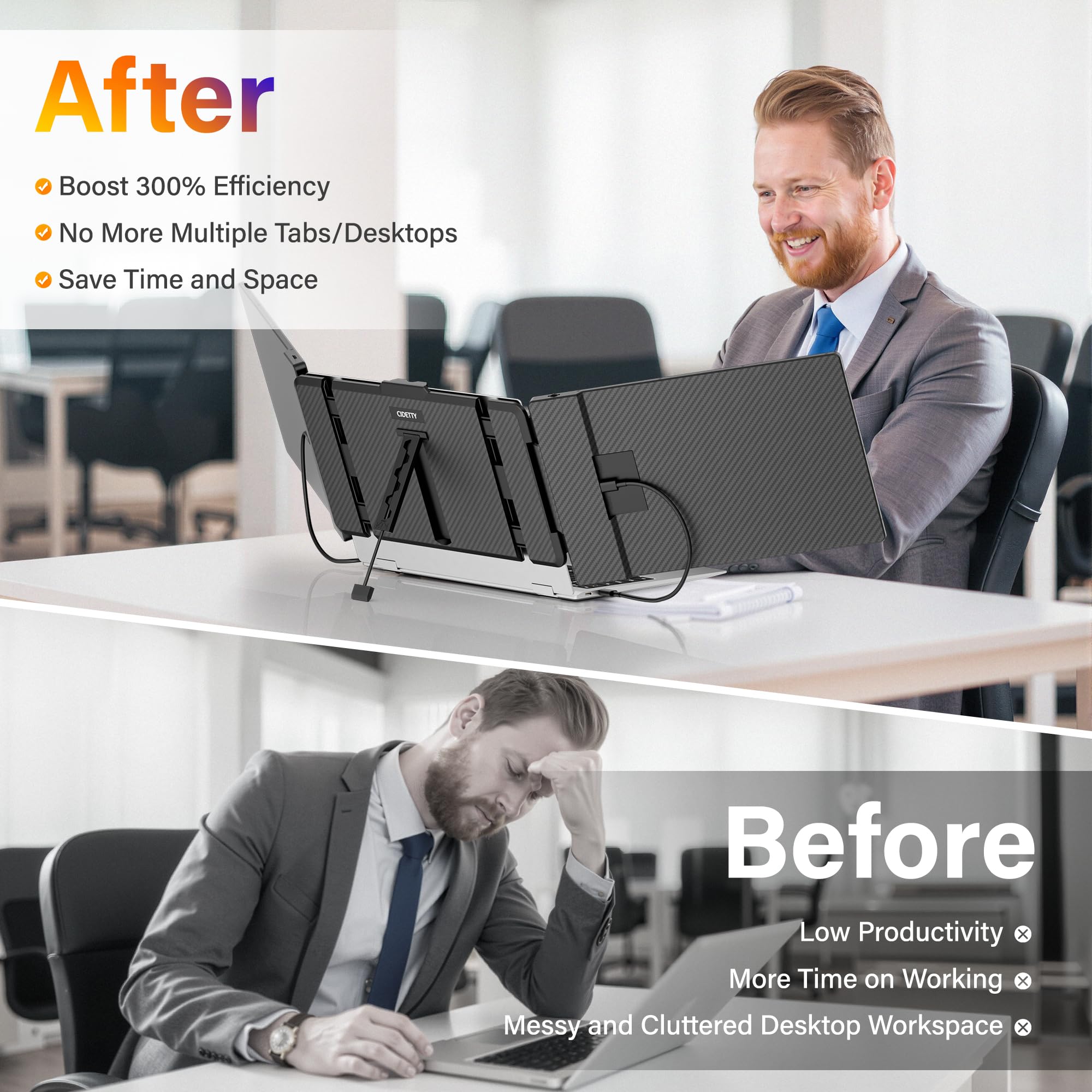 CIDETTY Laptop Screen Extender, 14'' FHD 1080P IPS Ultra-Thin Dual/Triple Monitor Display, HDMI/USB-C Plug-Play Portable Monitor for Laptop, Built-in Speakers(Mac, Win, Android)