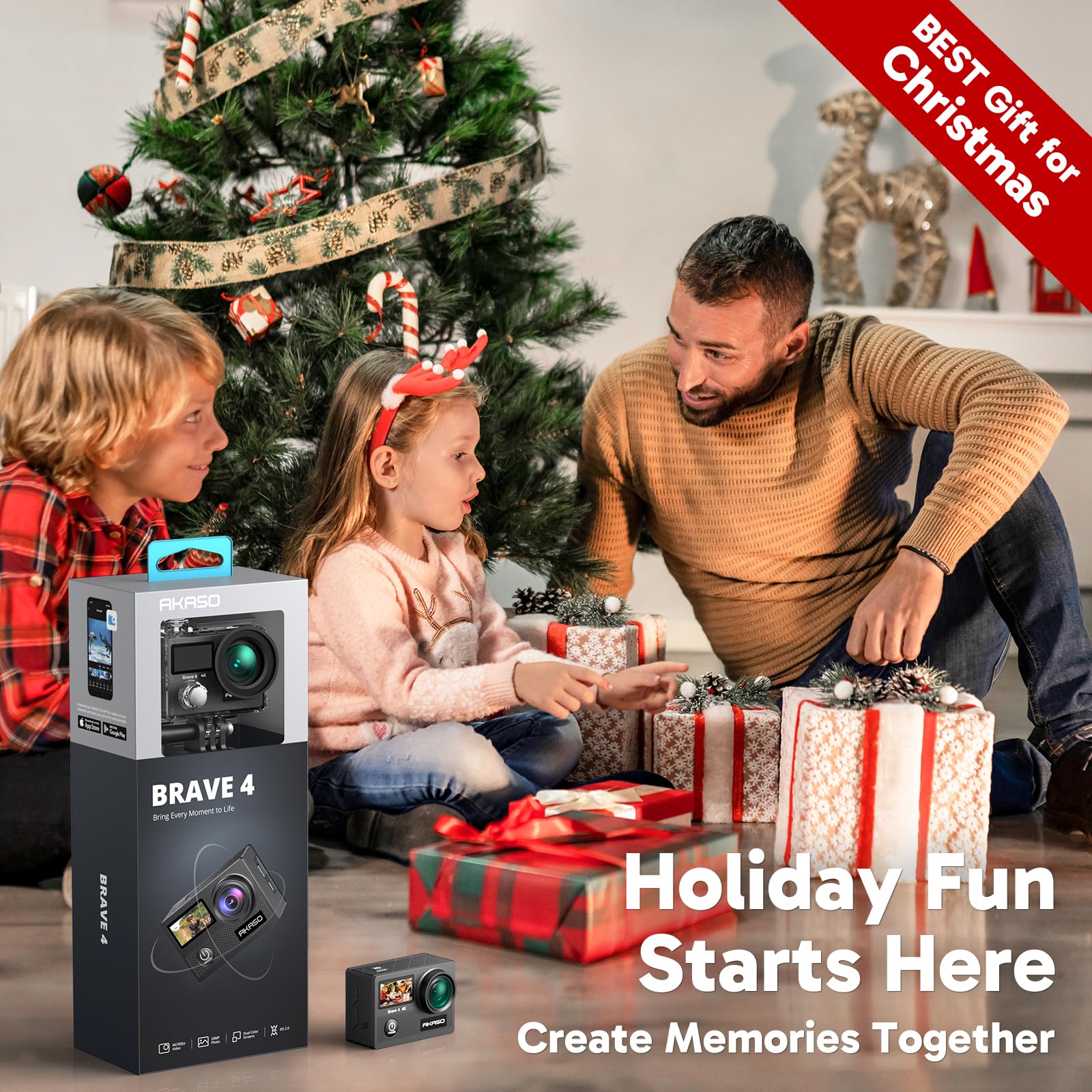 AKASO Brave 4 Action Camera 4K 30fps Ultra Hd Video 20MP Photo, EIS, WiFi Remote Control, 2X Batteries, Waterproof Underwater Camera for Snorkel, Travel, Motorcycle, Bicycle, Helmet Accessories Kit