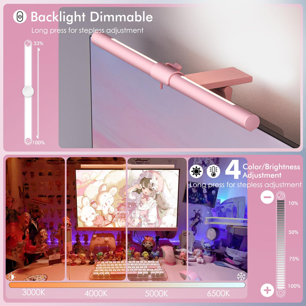 Pink Monitor Light Bar with Remote Eye-Care No Glare