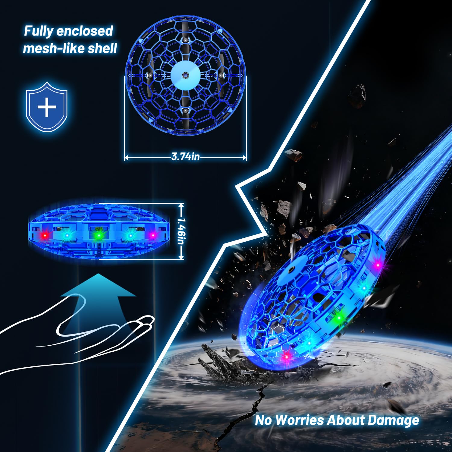 Mini Drone For Kids,Hand Operated Small Drone Indoors&Outdoor,Colorful Stunts Flying Ball Toy,Stem Toys For Children,Birthday And Christmas Gift For 6 7 8 9 10 11 12+ Year Old Boys Or Girls（Blue）