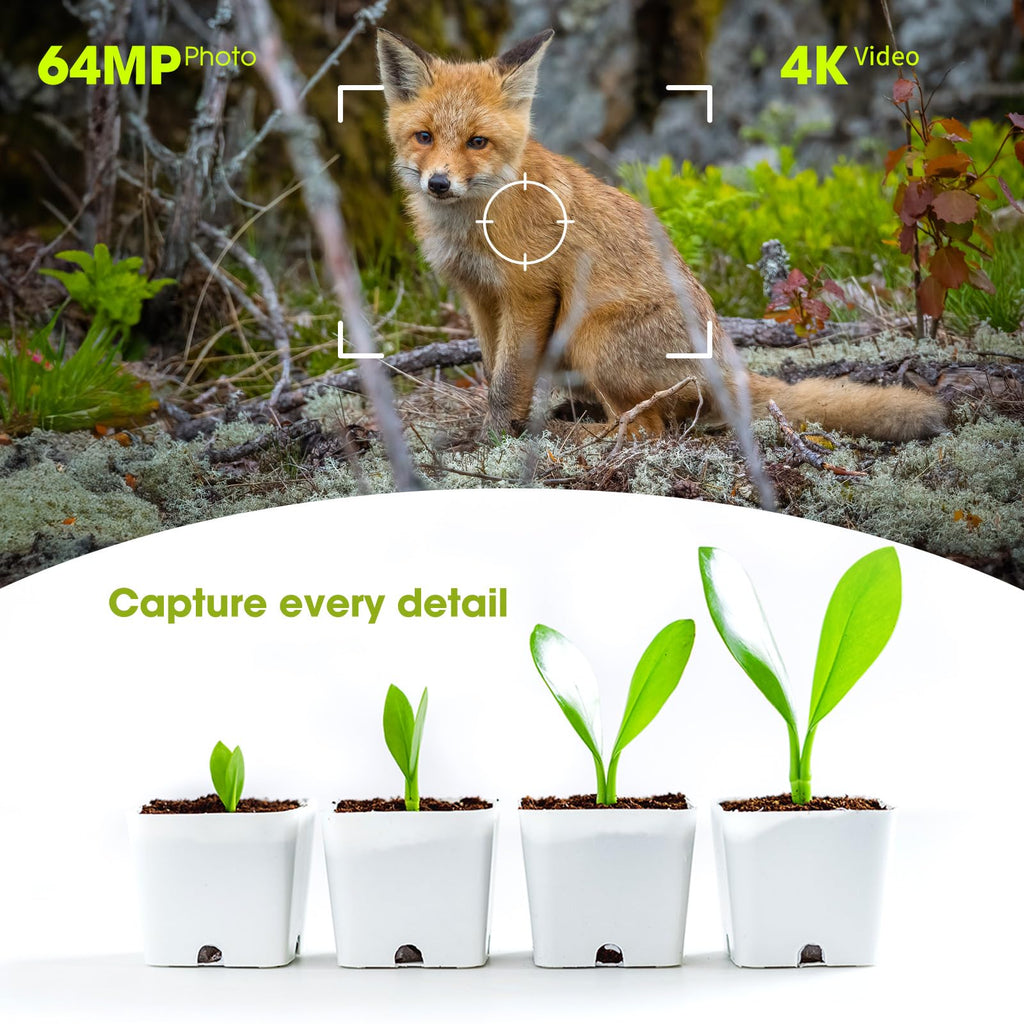 Fototrappola 4K 64MP con Batteria 5000mAh e Pannello Solare