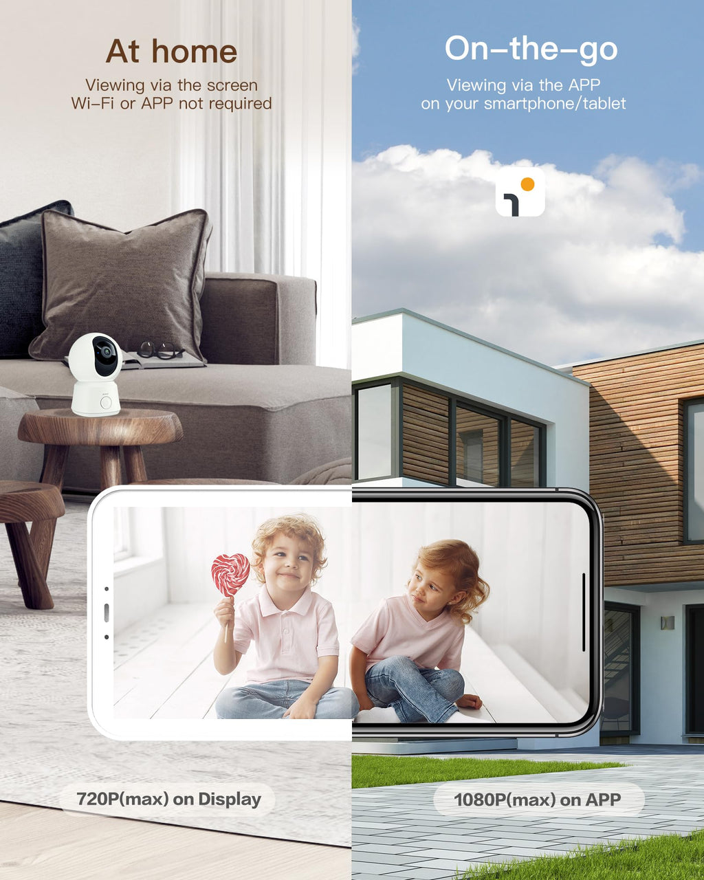 Monitor Baby Camera WiFi 1080p con PTZ e Batteria