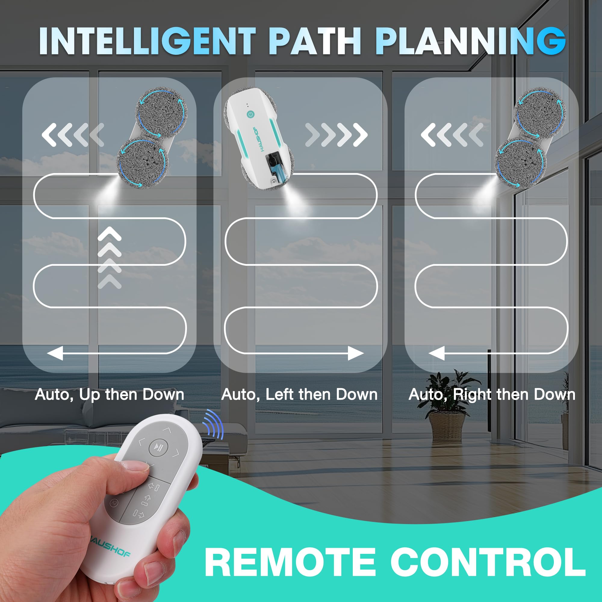 HAUSHOF Robot Window Cleaner with 3800Pa Suction and Auto Water System