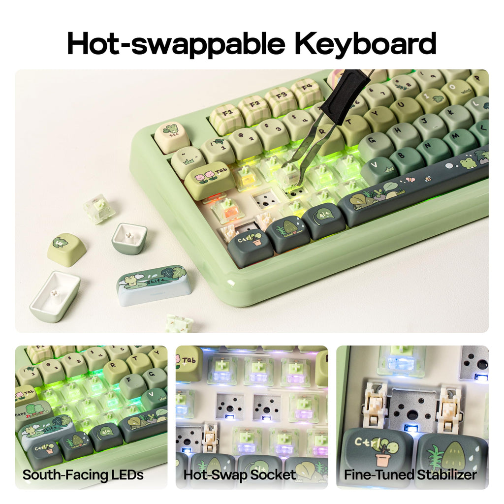 KiiBoom Phantom98 Lite 96% Wireless Mechanical Gaming Keyboard, VIA Programmable, Creamy Keyboard with Gasket, 8000mAh Battery, Hot Swap, RGB Backlits, NKRO for Win/Mac (Green, Mossy Silent Switch)