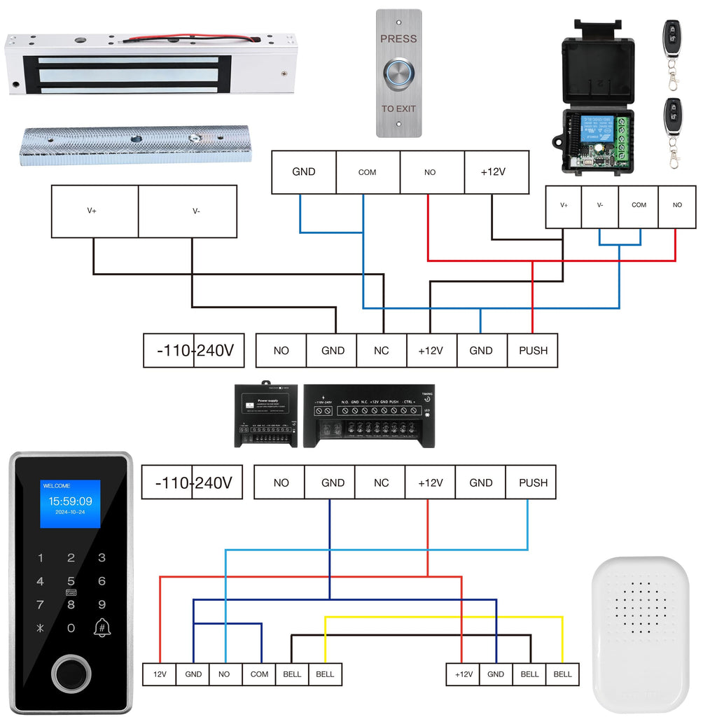 Kit di Controllo Accessi Porta con Impronta Digitale Impermeabile