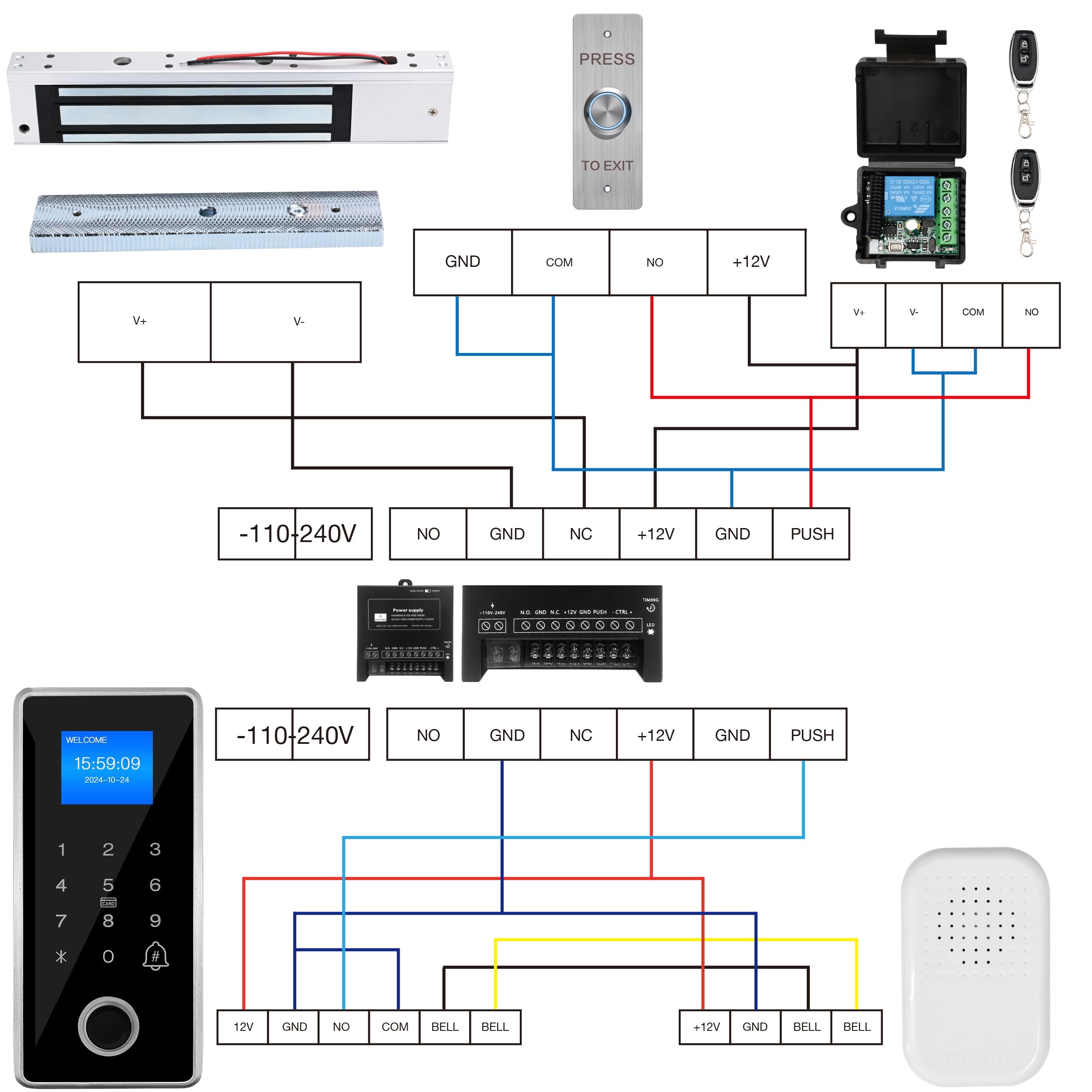 Kit di Controllo Accessi Porta con Impronta Digitale Impermeabile