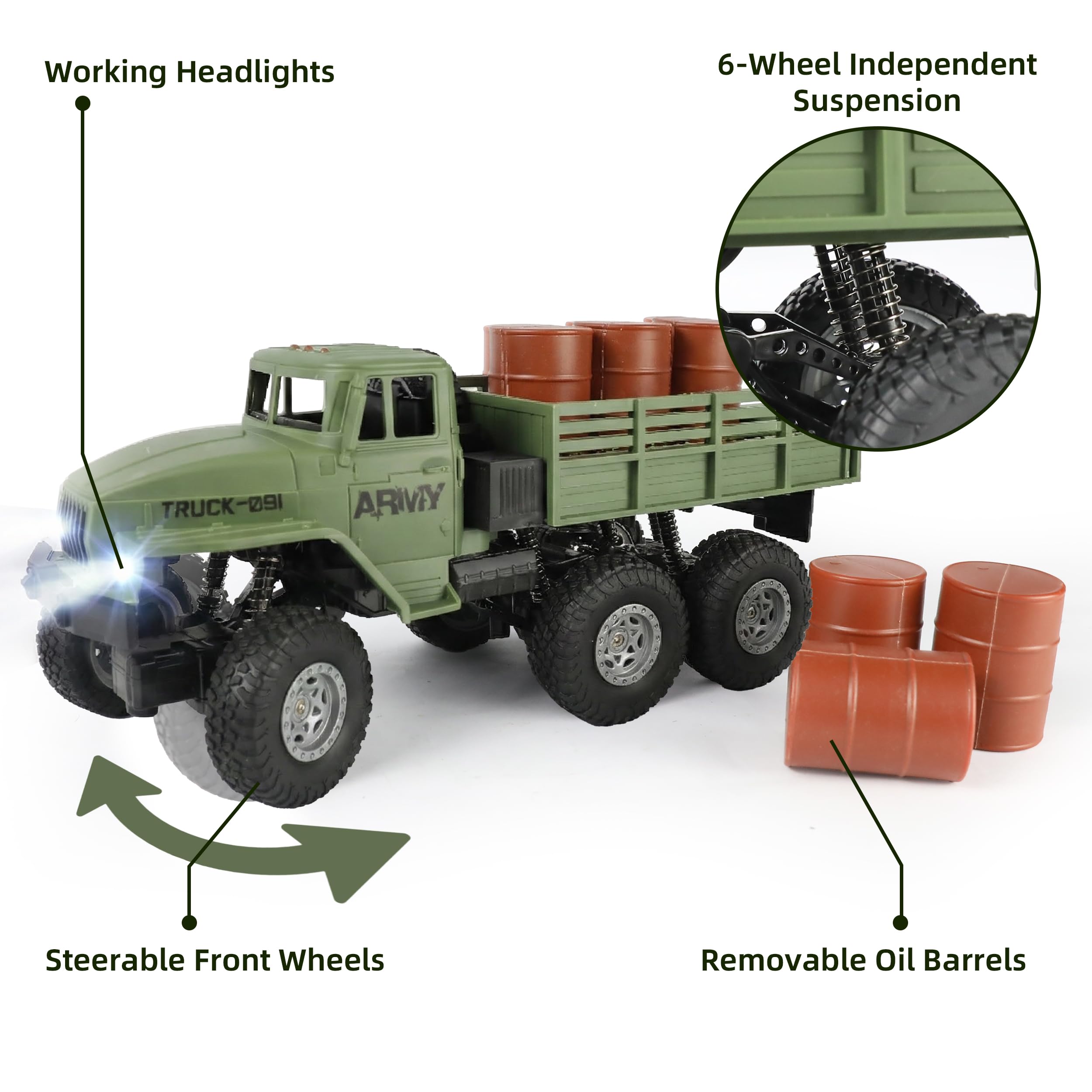 Camion Militare RC in Scala 1:18 2.4GHz con Barili