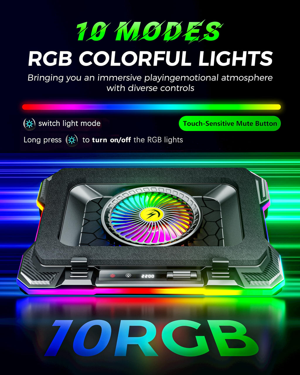 Игровая подставка для ноутбука ChillCore RGB с охлаждением, турбовентилятор 5,5 дюйма, быстрое охлаждение для ноутбуков 15,6-19,3 дюйма, регулировка скорости, 7 регулируемых высот - K1 5V RGB