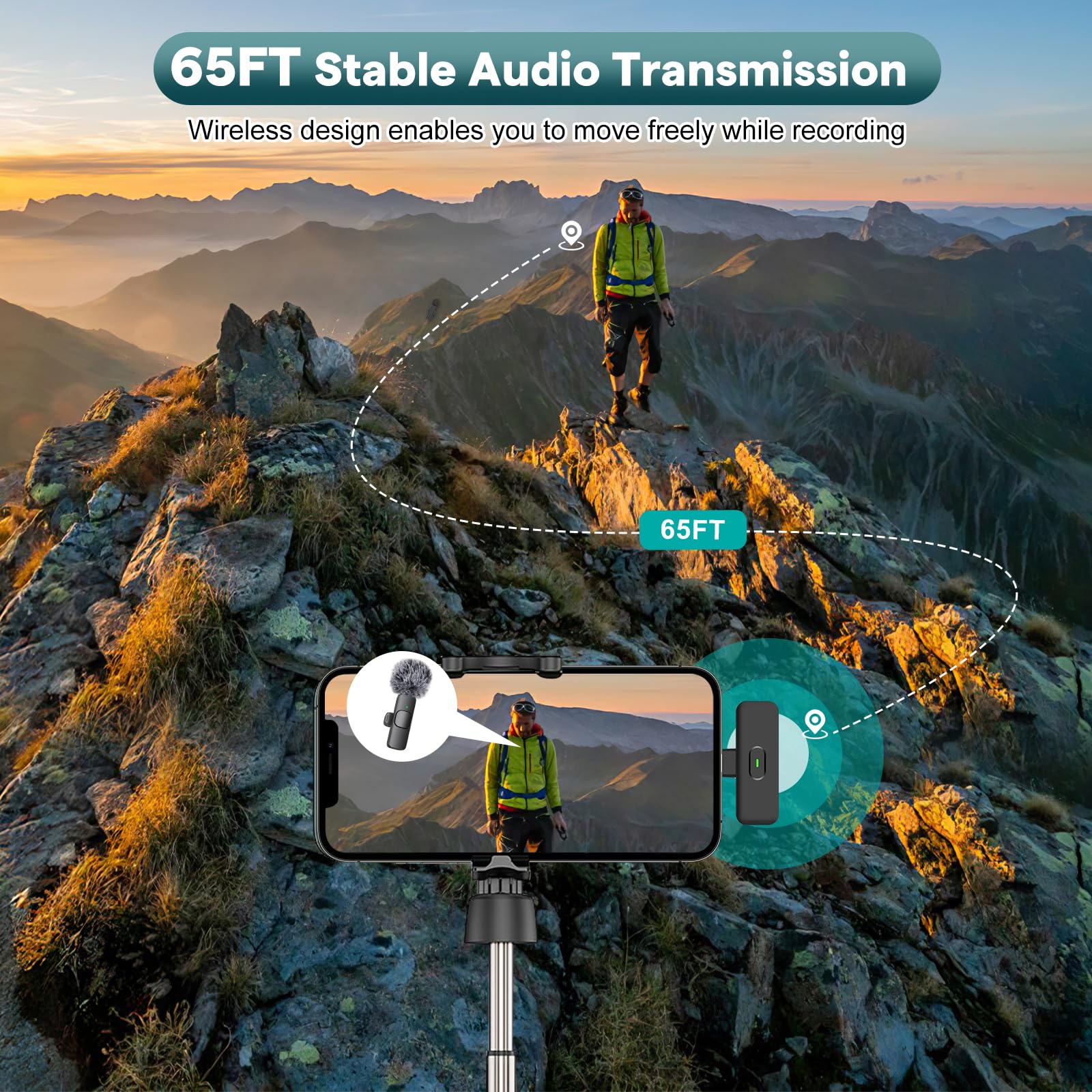 MAYBESTA Wireless Mini Microphone for iPhone, Android Phone - 2 Pack Lavalier Lapel Mic for Audio Video Recording - Clip on Content Creator Microphones for YouTube Tiktok Podcast Vlogging