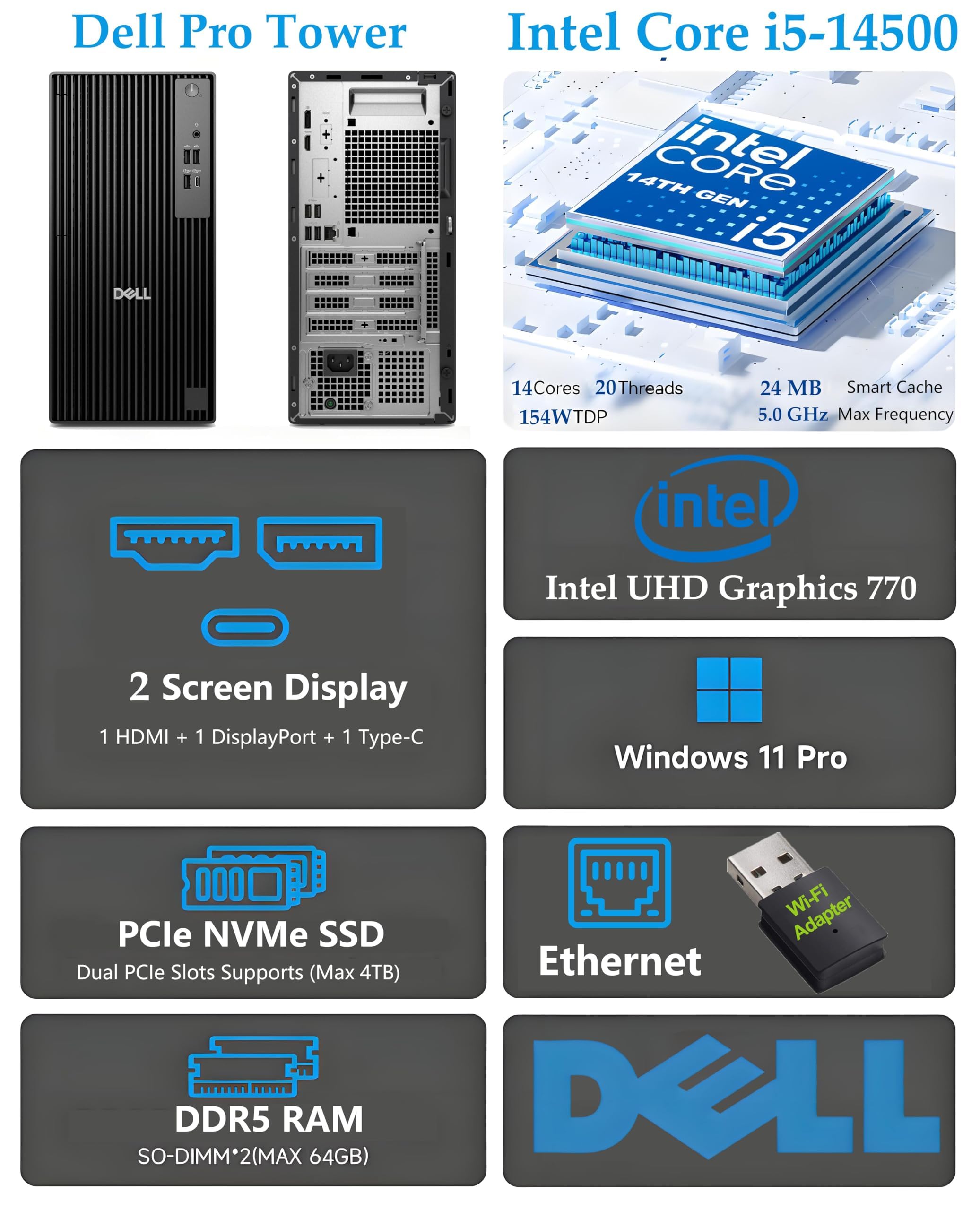 Dell Pro Tower Desktop 14th Gen i5-14500 vPro 16GB