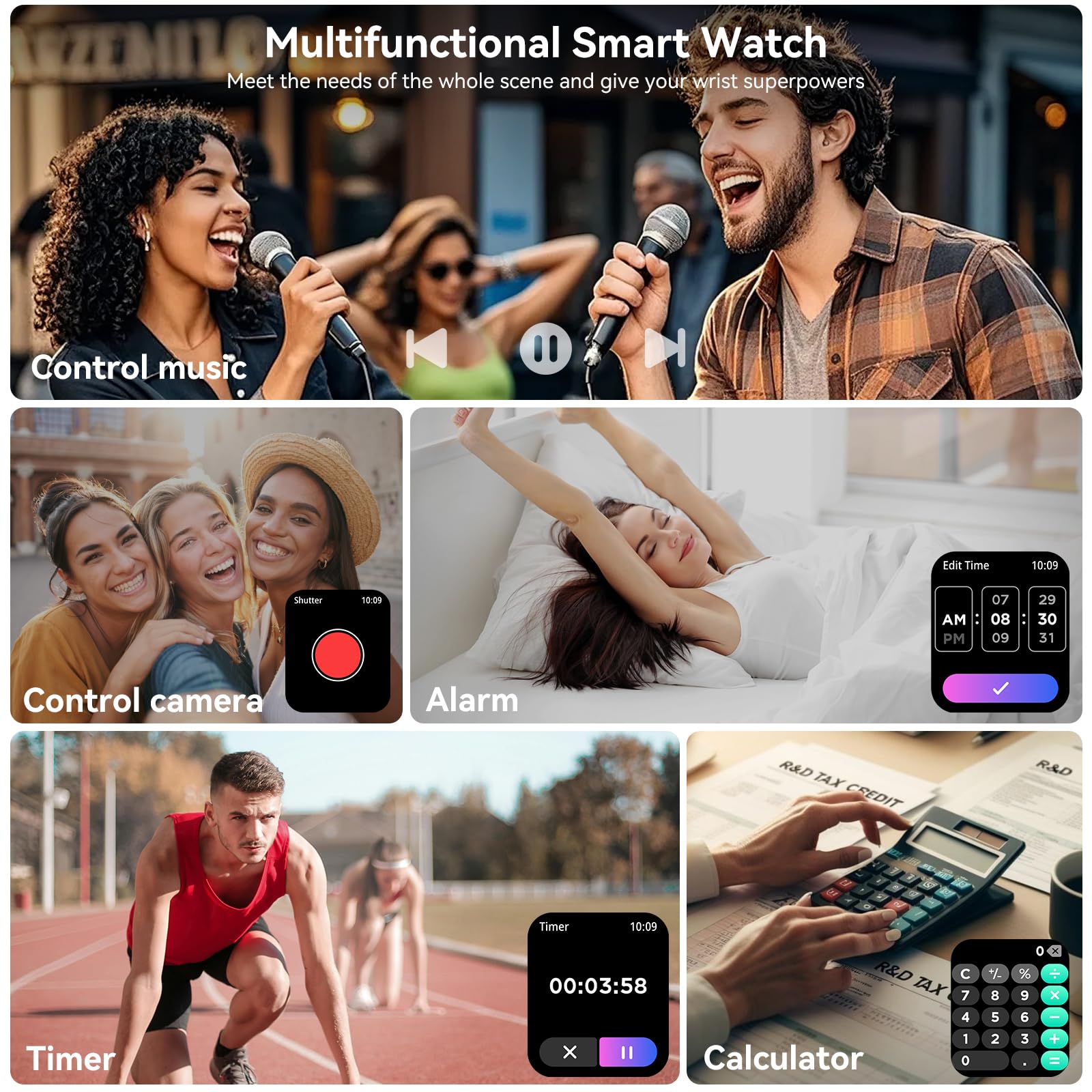 Smart Watches for Men Women, 1.83" HD Touchsreen, Bluetooth Calling, 5 ATM Water-Resistance, 130+ Sports Modes, Health, Fitness & Sleep Tracker, Timer, Pedometer, Fitness Watch for Android/iOS, Black