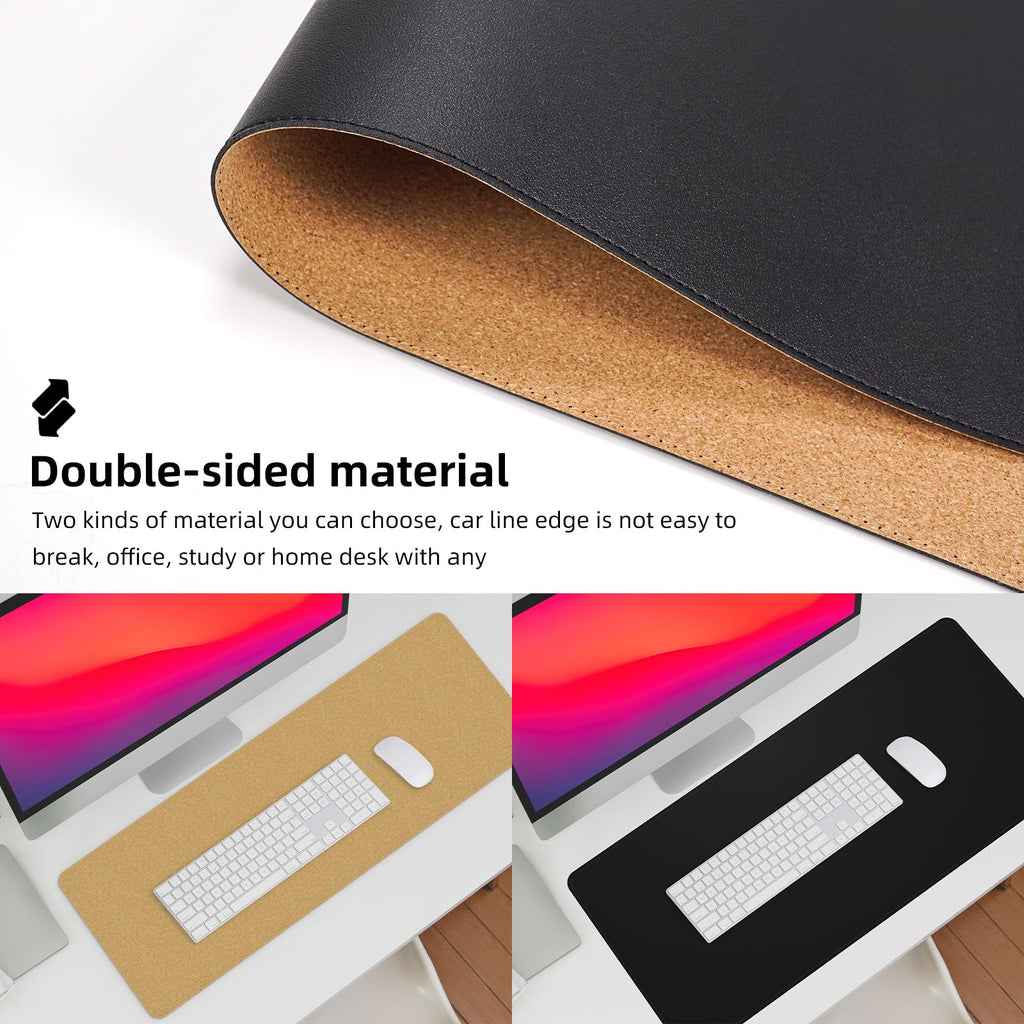 Большой настольный коврик 120 х 43 см, кожаный настольный защитный коврик из натуральной пробки и полиуретана, нескользящий офисный коврик, большой коврик для мыши, водонепроницаемый настольный коврик-блоттер для офиса и дома (черный)