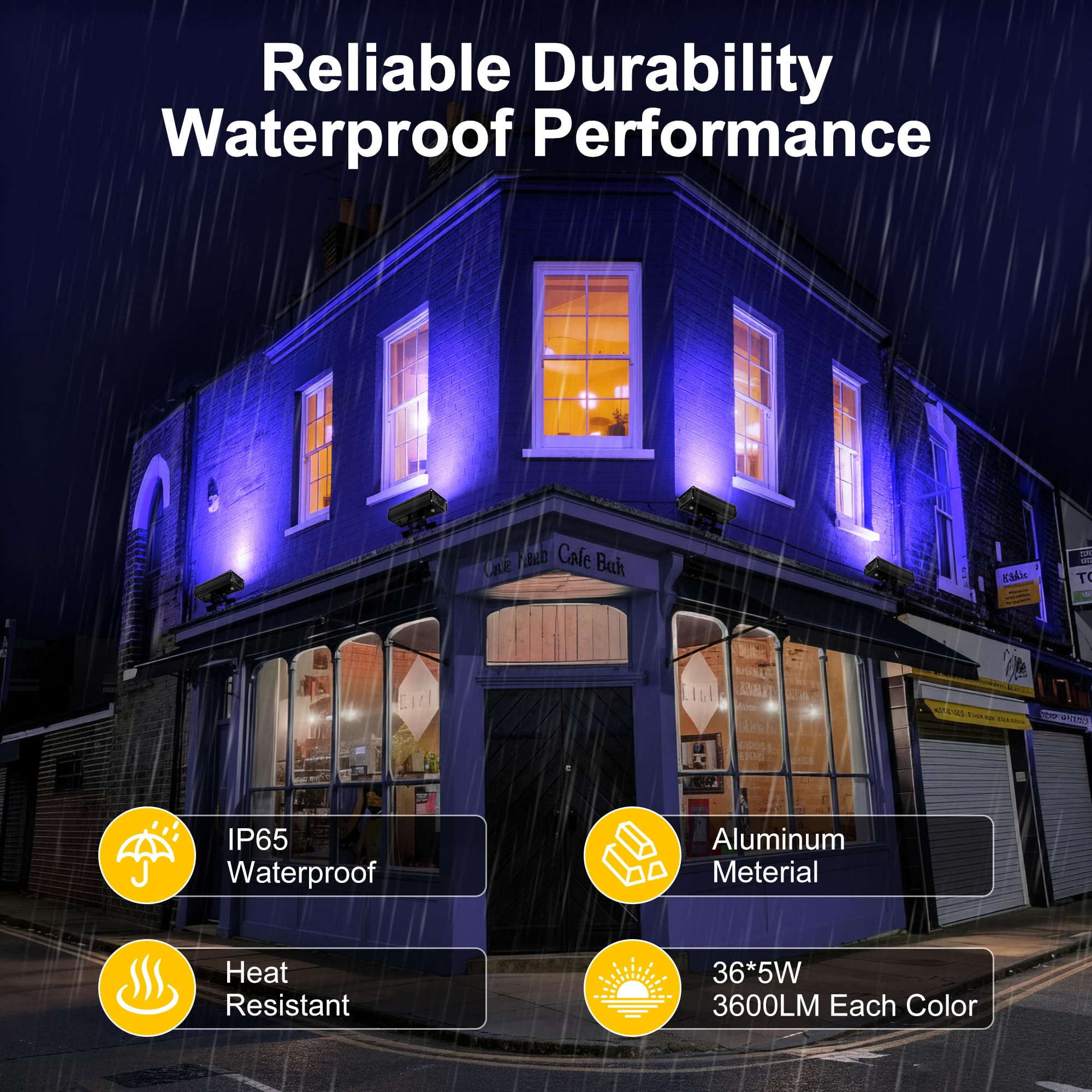 Yasotek Smart RGBCW Outdoor LED Flood Light 180W –Color Changing Wall Washer, 2700K–6500K Tunable White Dimmable, RGB Stage Light, Music Sync Spotlight for Yard, Garden, Holiday Party