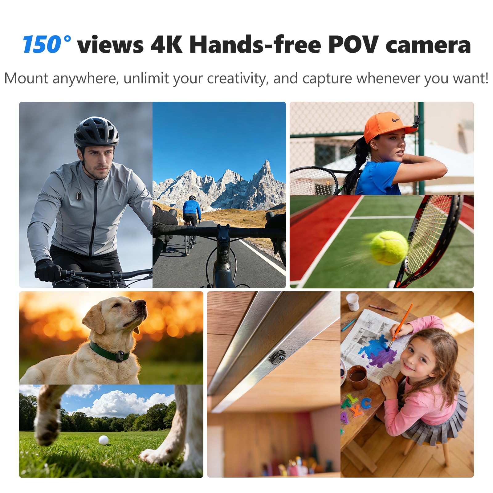 4K 30FPS Vlogging Camera, 64GB Hands-Free POV Camera, 98FT Waterproof Actioncamera with Case, Tiny Sport Cam 6-axis Stabilization, 150° Lightweight Thumb Bodycam 270min runtime, Mount Anywhere