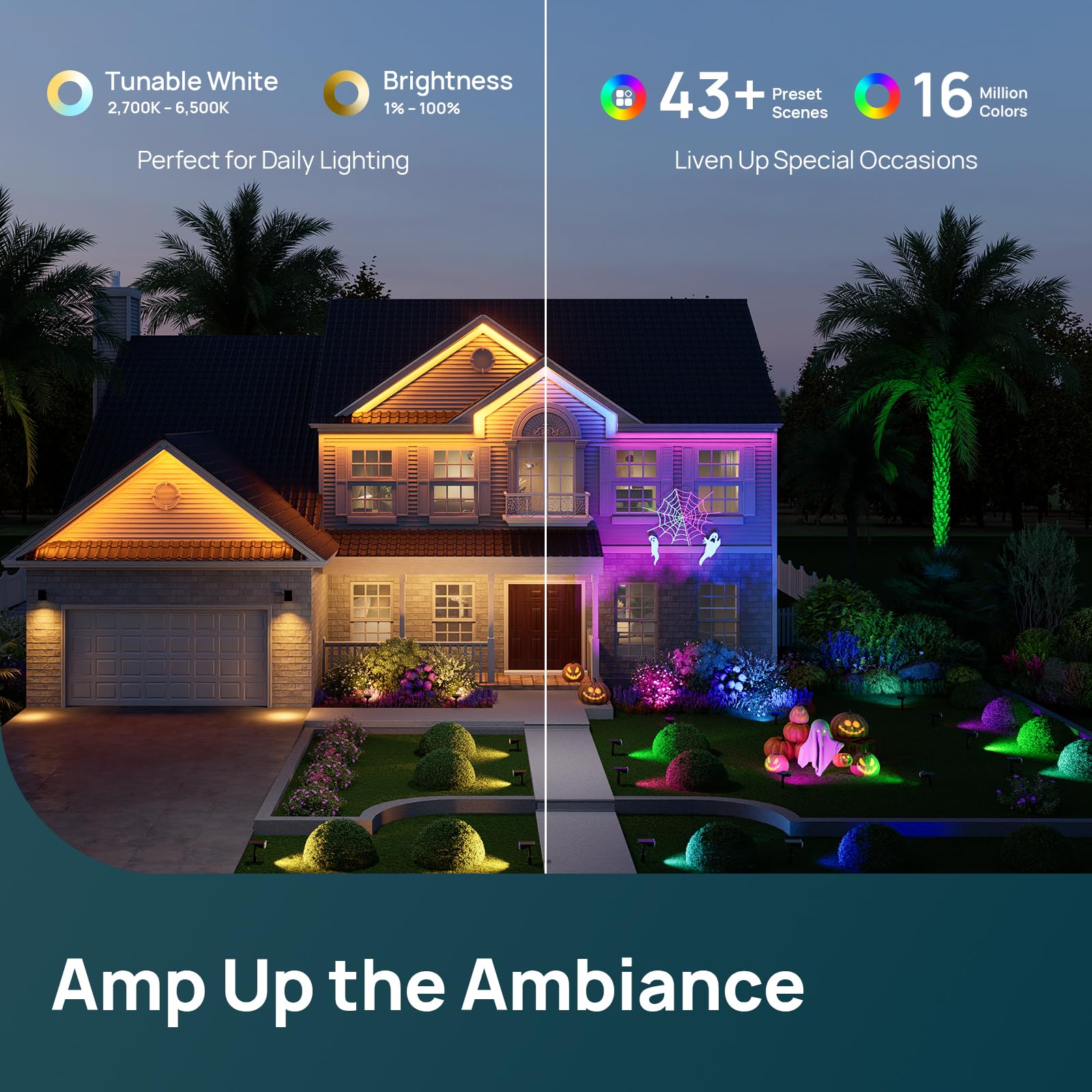 Linkind Smart Solar Spot Lights Outdoor SL5C, Solar Lights Outdoor Spotlight Cool/Warm White/Color Changing, APP/Voice Control IP67 Landscape Lighting for Yard, Garden, Pathway(4 Pack)