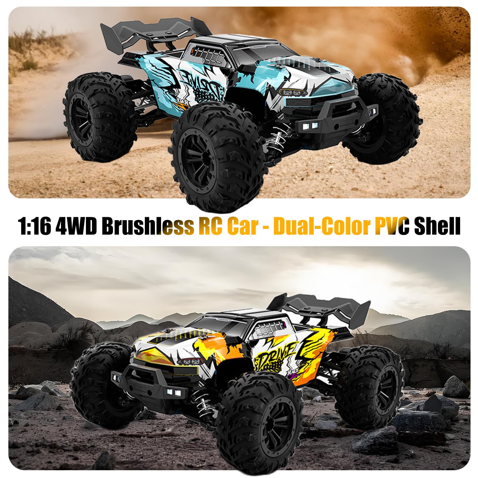1:16 Ölçülü 50+ MPH Fırçasız RC Off-Road Monster Truck