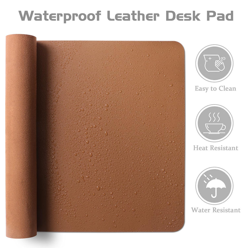 Aothia Leather Desk Pad Protector, Office Mat, Large Mouse Pad, Laptop Desk Pad, Non-Slip PU Leather Blotter, Waterproof Writing Pad for Office and Home (Brown, 47" x 17")