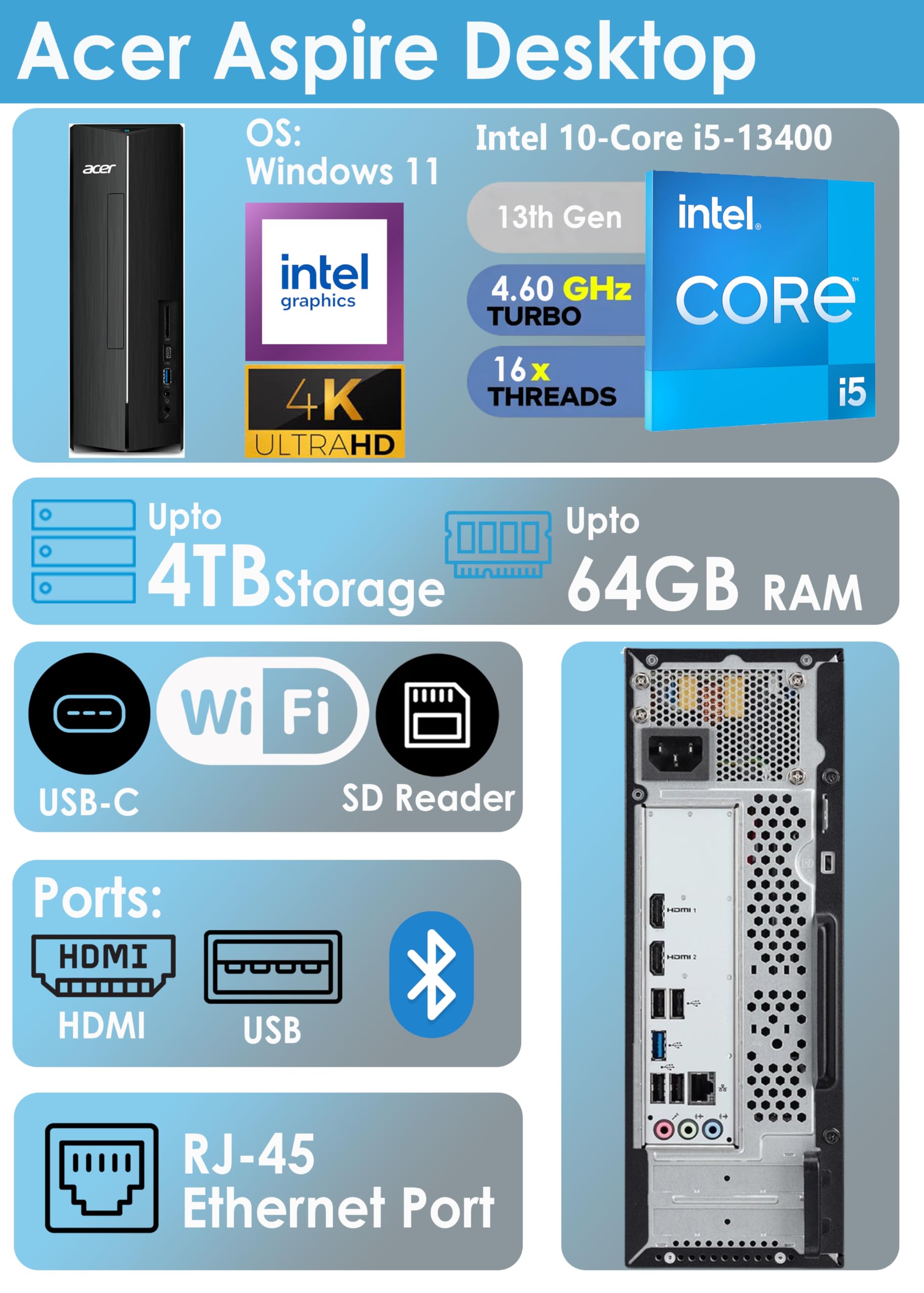 Настольный компьютер 2026 Intel 14-го поколения i5-13400 8 ГБ