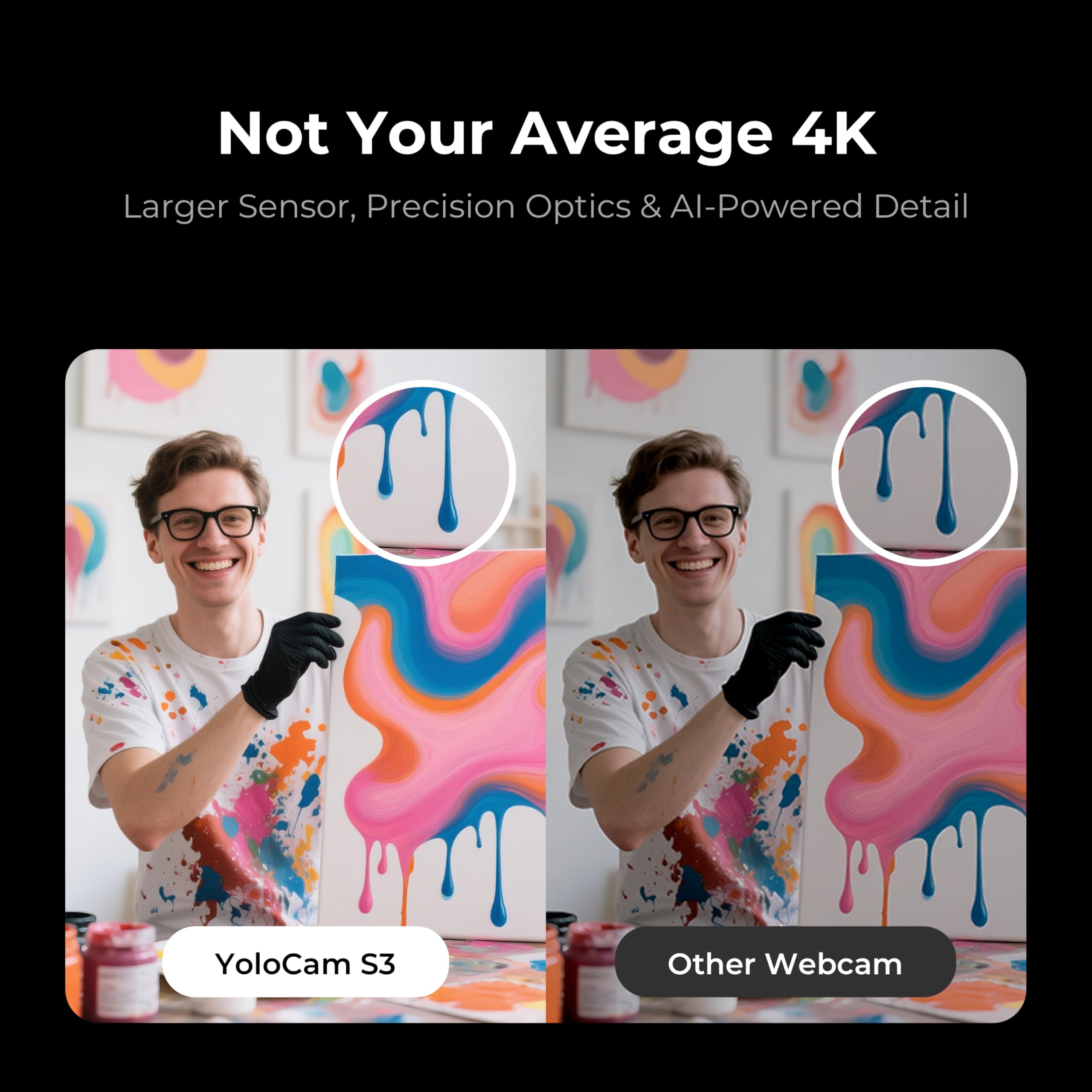 YOLOLIV YoloCam S3, 4K Streaming Webcam, DSLR-Like Control, Cinematic Effects, 4X Zoom, HDR, Uncompressed Video, Optimized PD AutoFocus | USB-C for PC & Mac